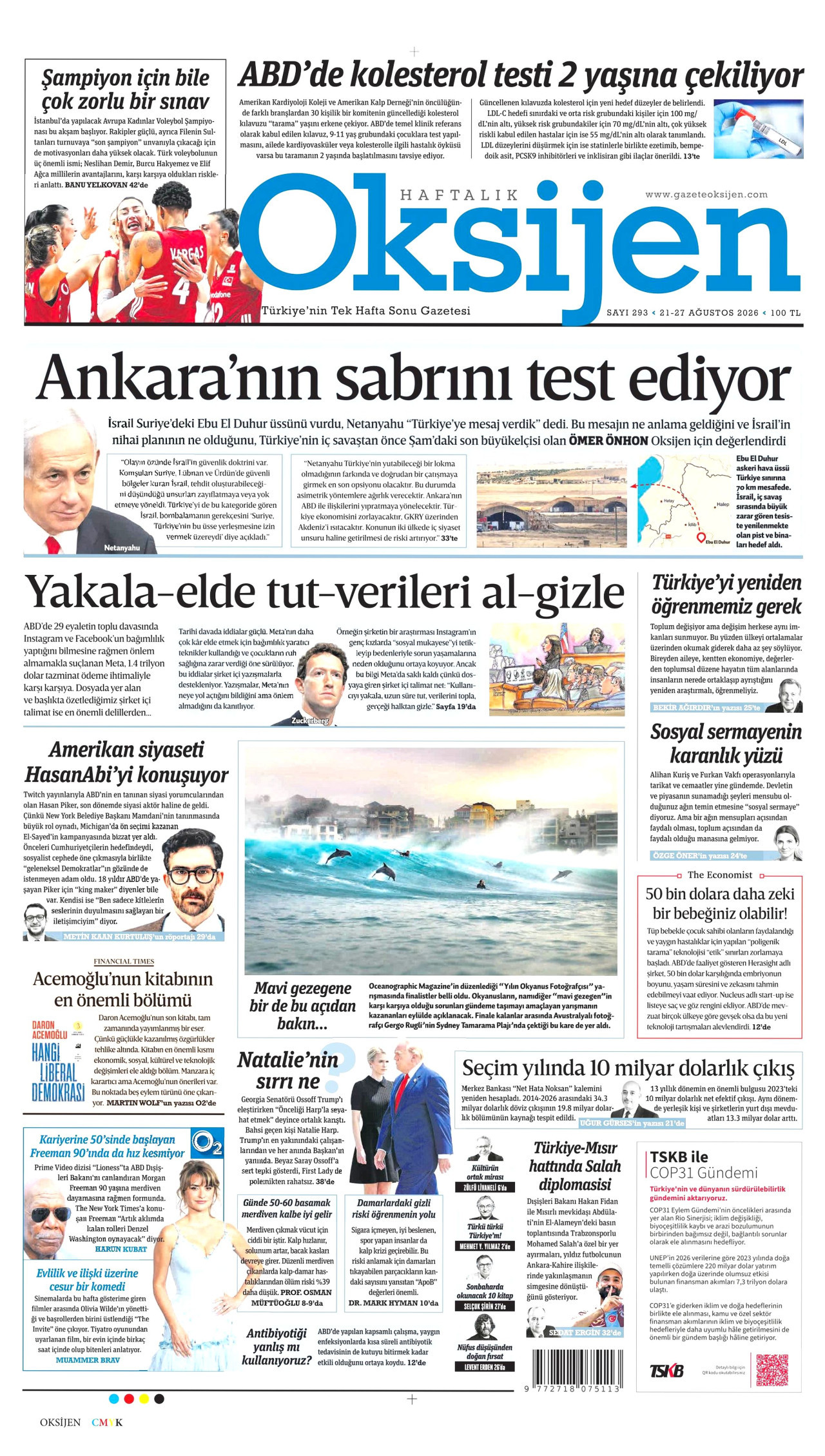 OKSİJEN gazetesinin 21 Ağustos 2026 tarihli birinci sayfası