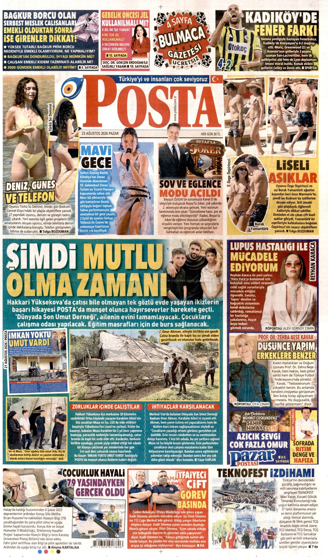 POSTA gazetesinin 23 Ağustos 2026 tarihli birinci sayfası
