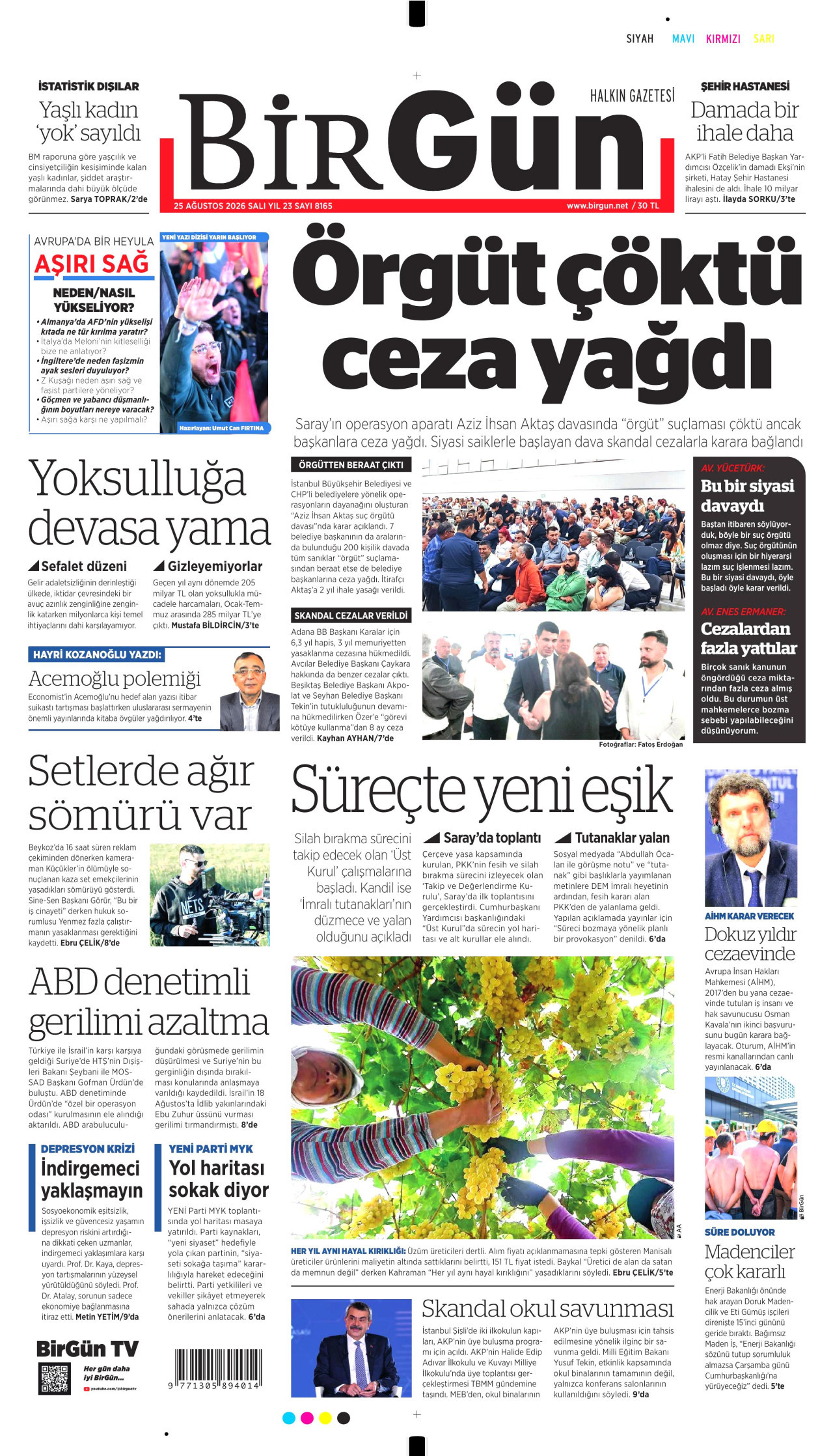 BİRGÜN gazetesinin 25 Ağustos 2026 tarihli birinci sayfası