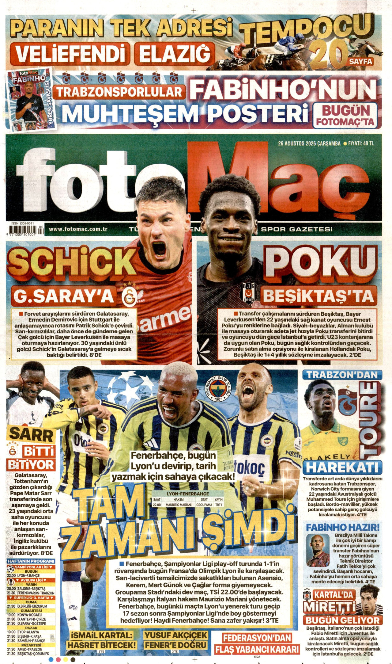 FOTOMAÇ 26 Ağustos 2026 Gazete Manşeti Büyük