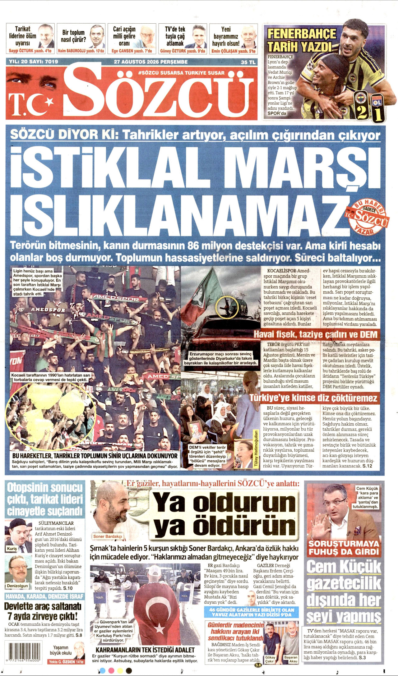 SÖZCÜ 27 Ağustos 2026 Gazete Manşeti Büyük
