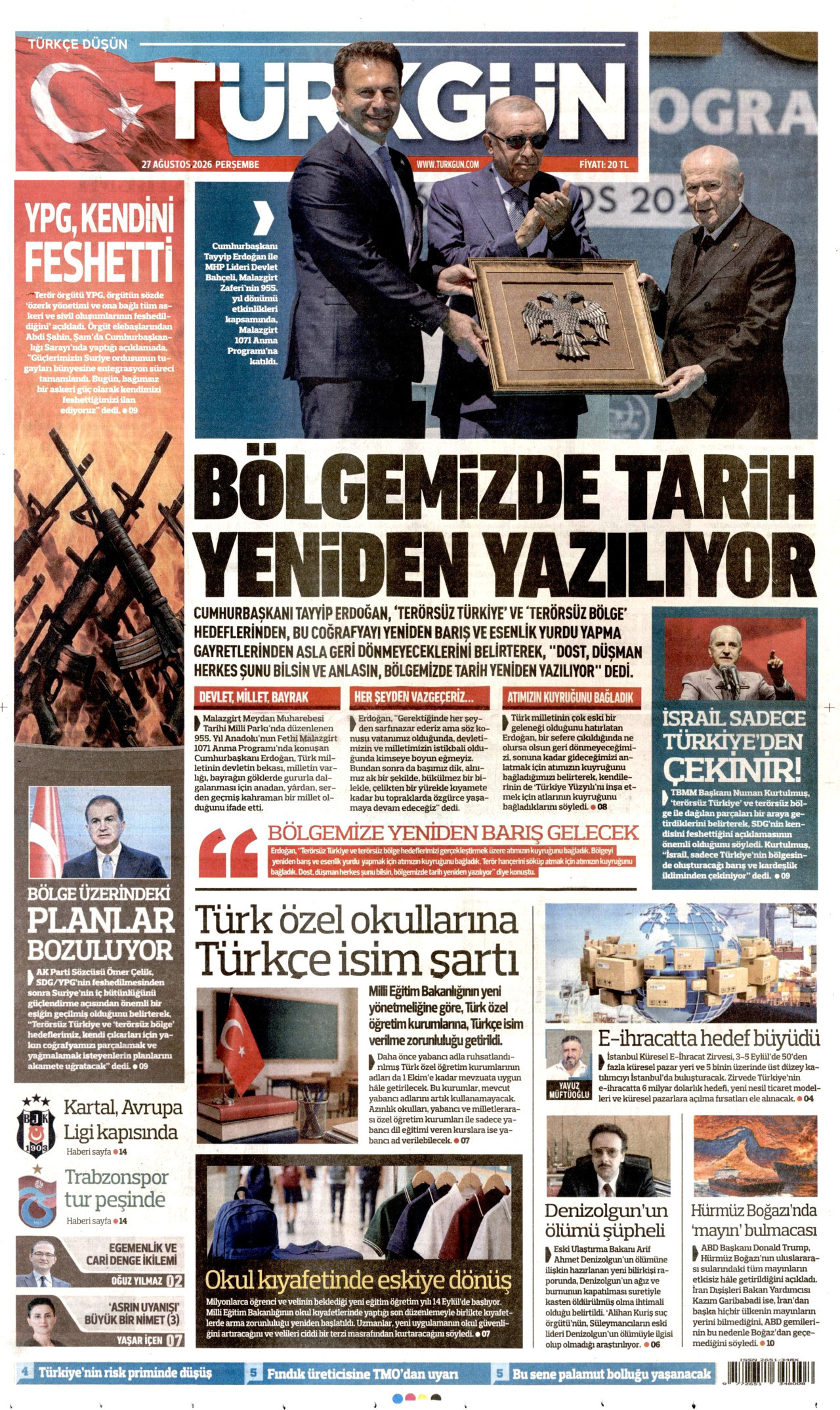 TÜRKGÜN 27 Ağustos 2026 Gazete Manşeti Büyük