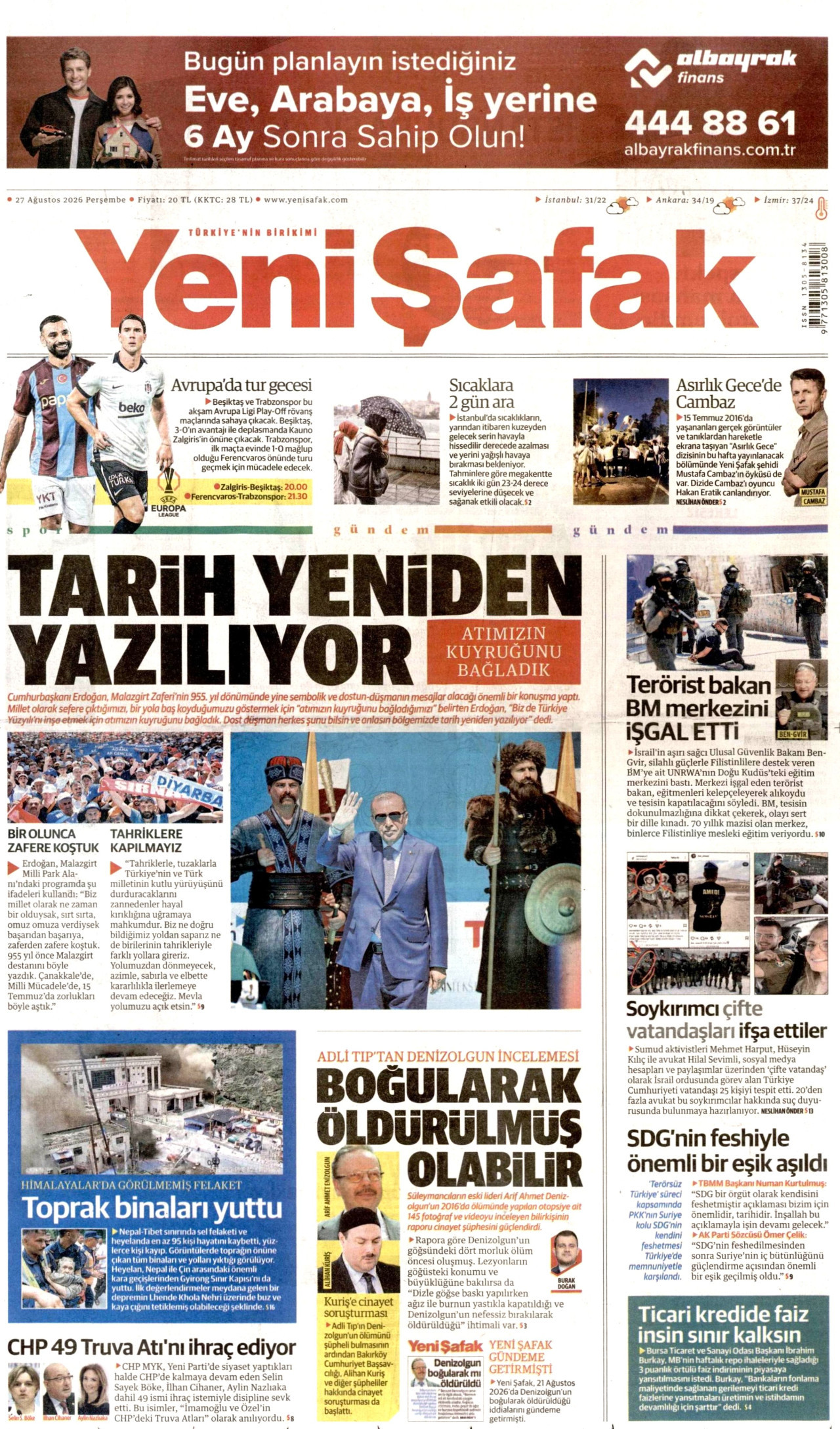 YENİ ŞAFAK 27 Ağustos 2026 Gazete Manşeti Büyük