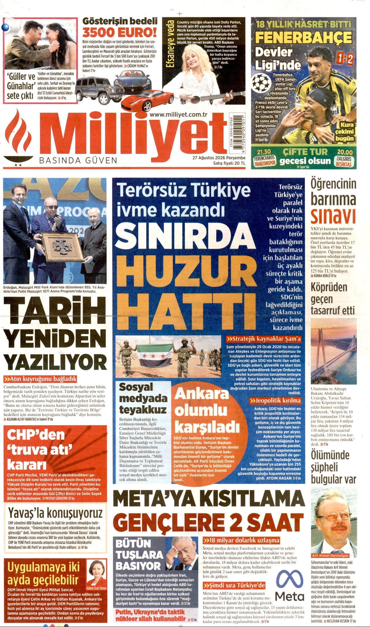 MİLLİYET 27 Ağustos 2026 Gazete Manşeti Büyük