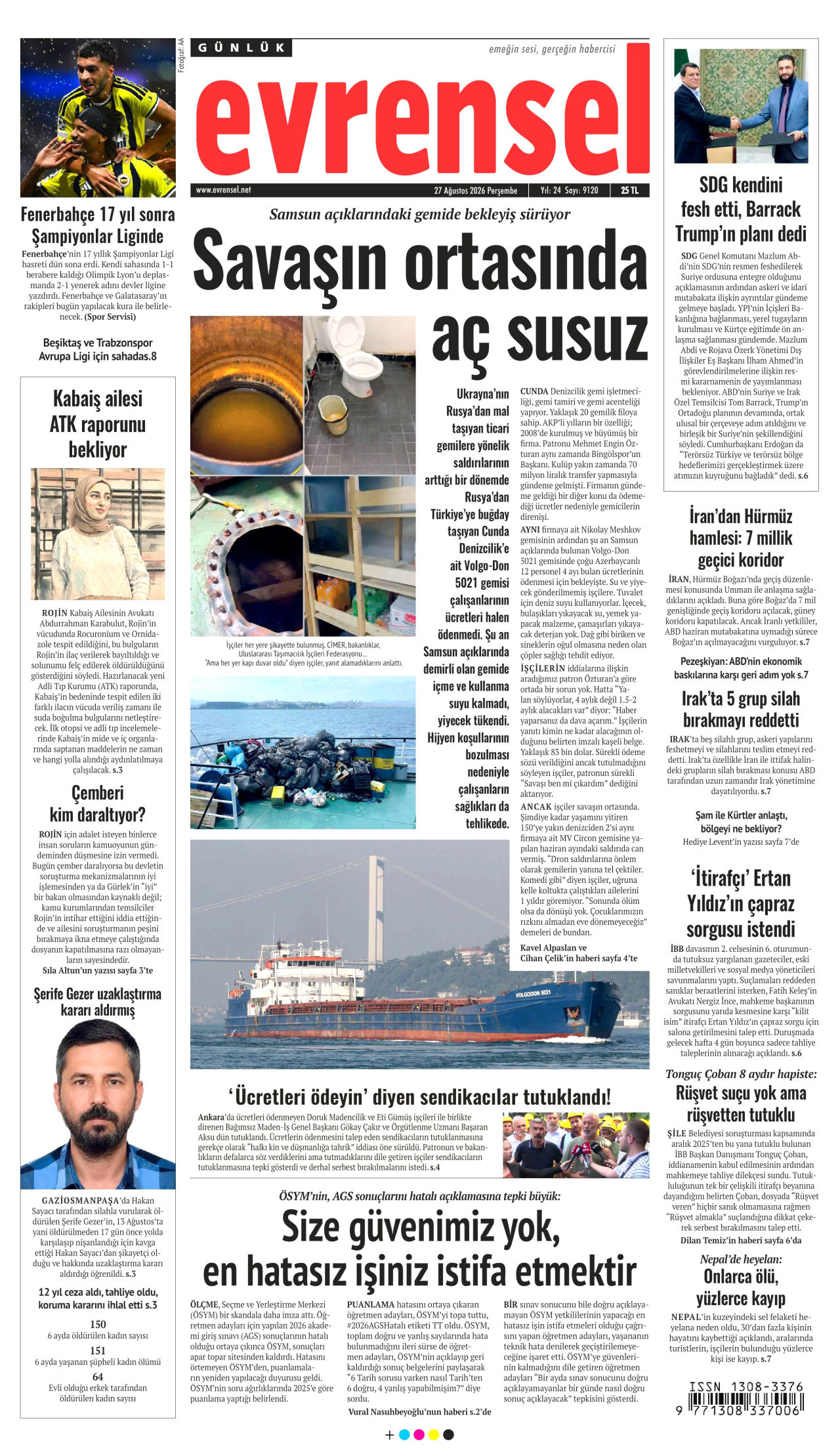 EVRENSEL 27 Ağustos 2026 Gazete Manşeti Büyük