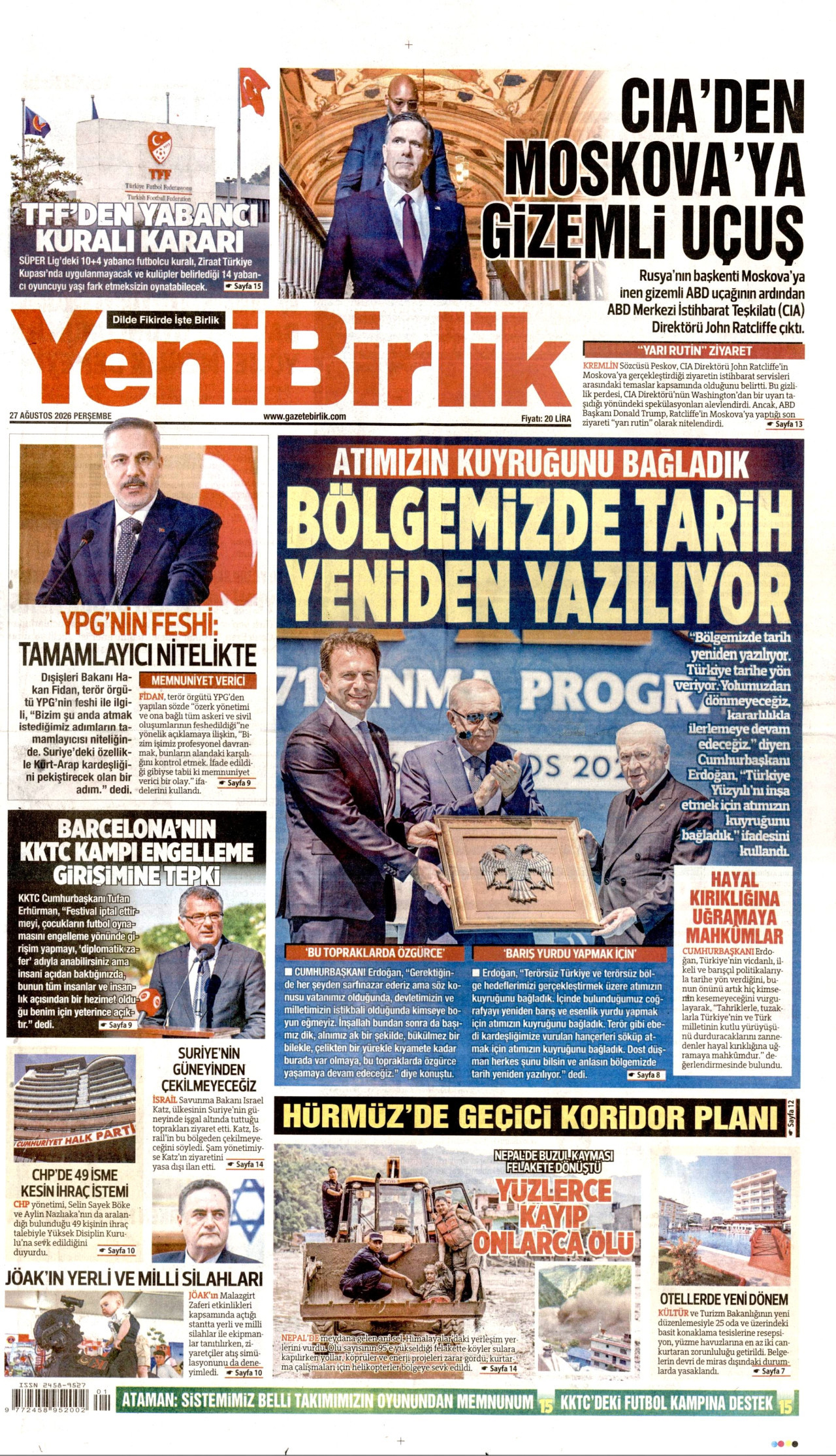 YENİBİRLİK 27 Ağustos 2026 Gazete Manşeti Büyük