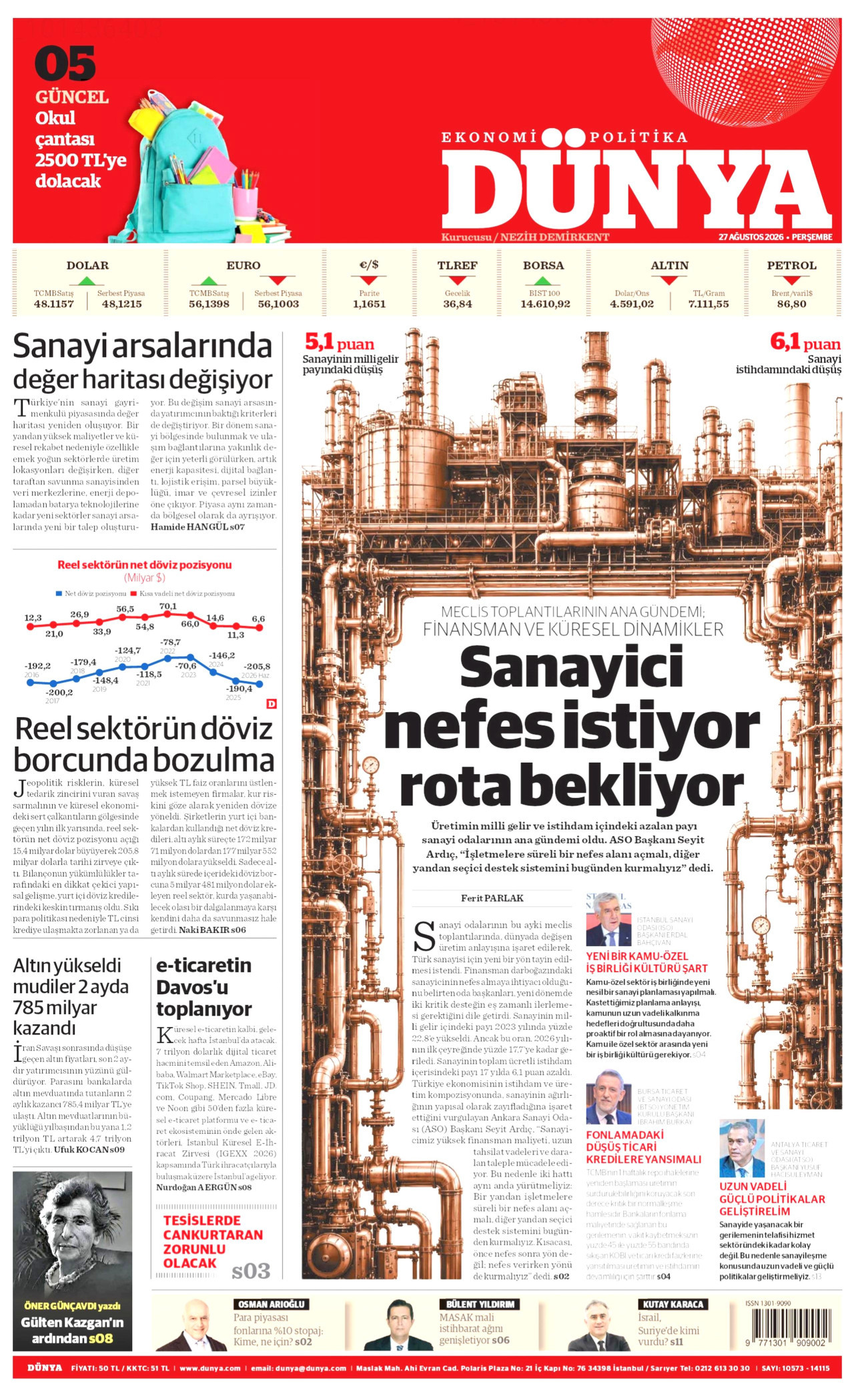 DÜNYA 27 Ağustos 2026 Gazete Manşeti Büyük