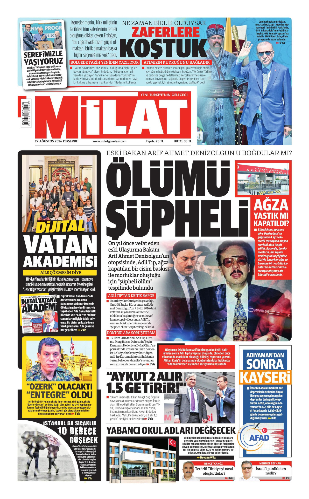 MİLAT 27 Ağustos 2026 Gazete Manşeti Büyük