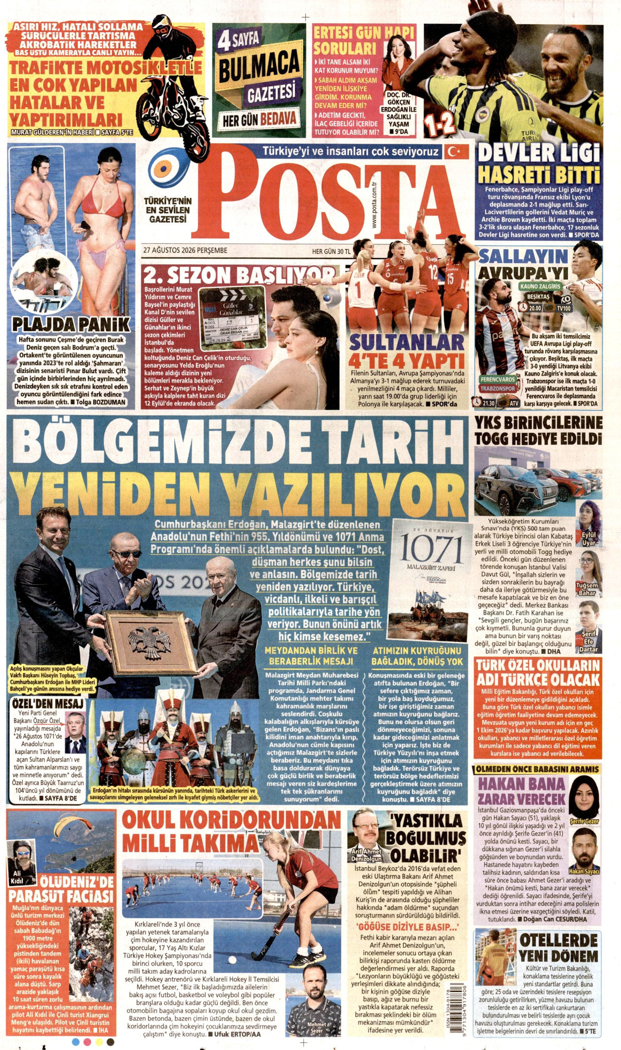 POSTA 27 Ağustos 2026 Gazete Manşeti Büyük