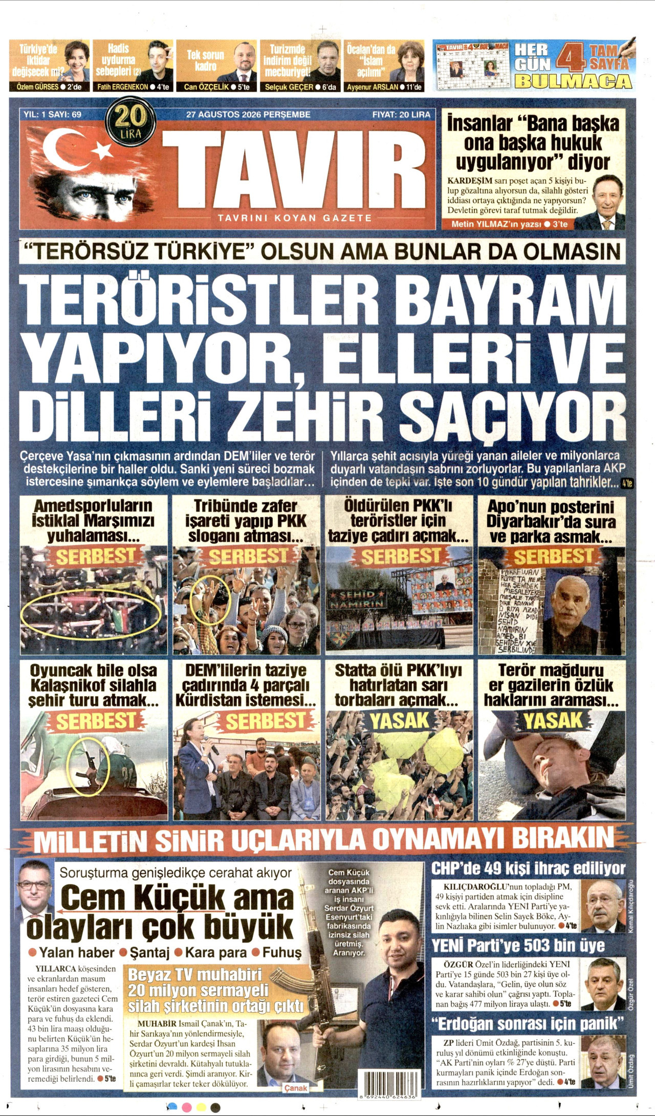 TAVIR GAZETESİ 27 Ağustos 2026 Gazete Manşeti Büyük