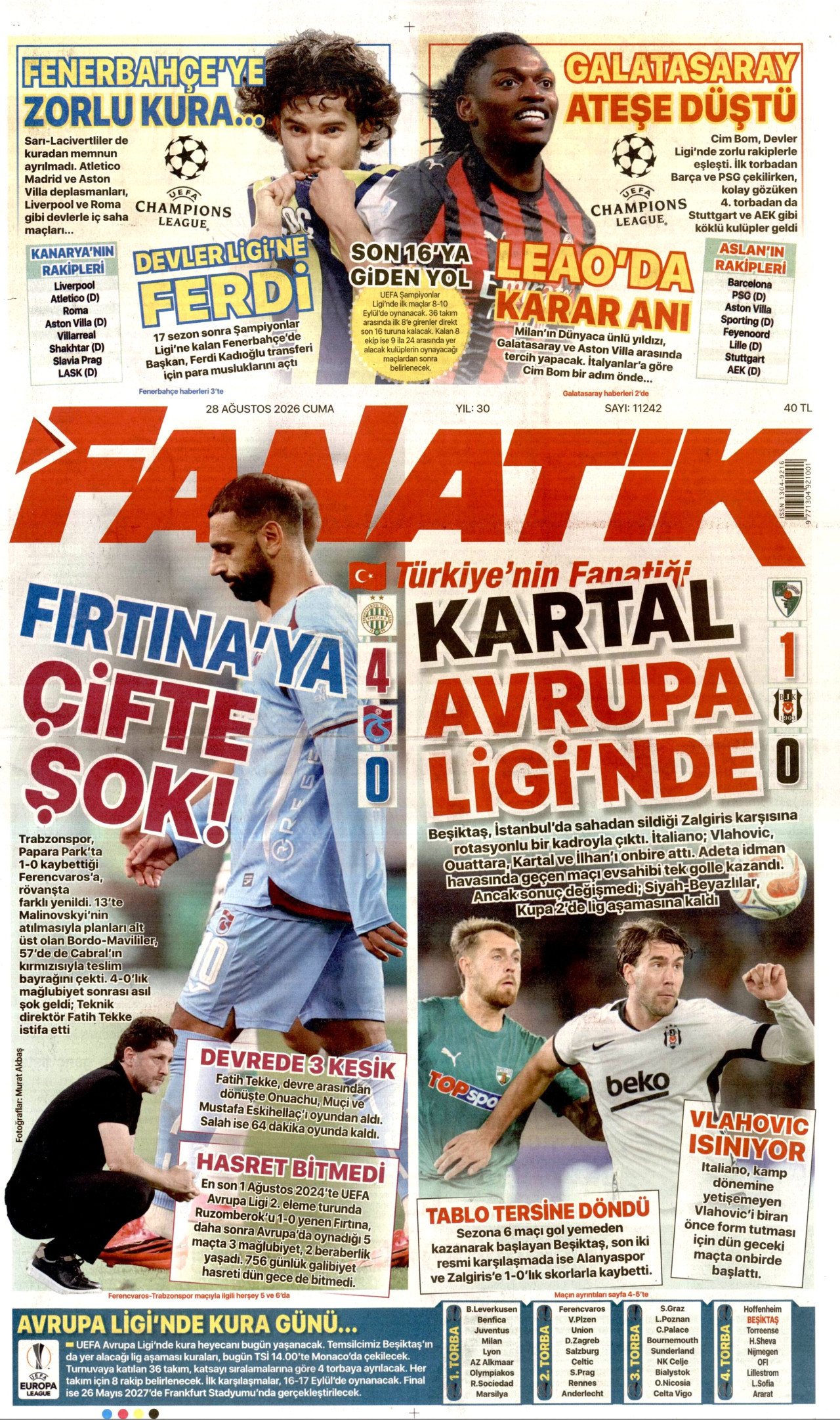 FANATİK 28 Ağustos 2026 Gazete Manşeti Büyük