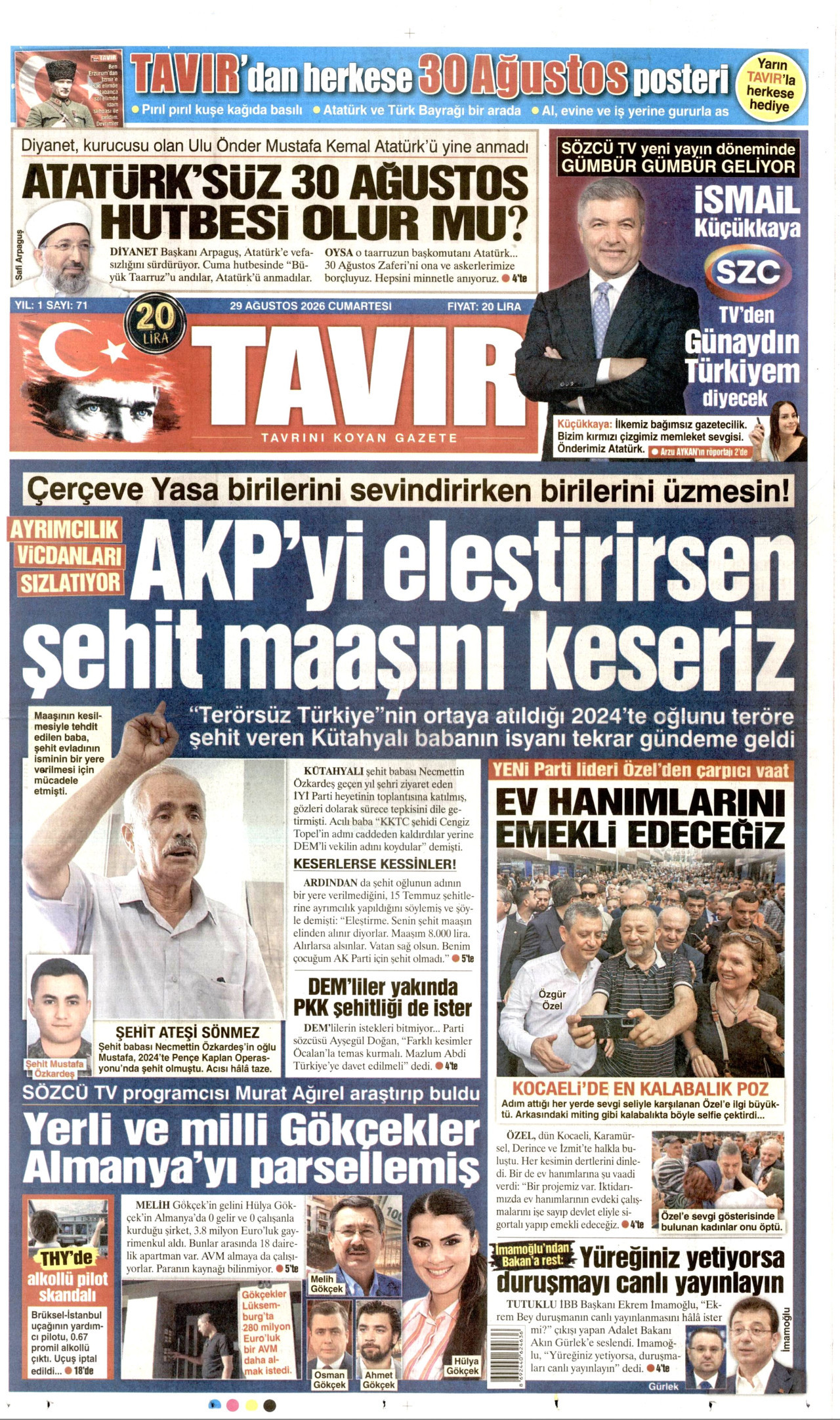 TAVIR GAZETESİ 29 Ağustos 2026 Gazete Manşeti Büyük