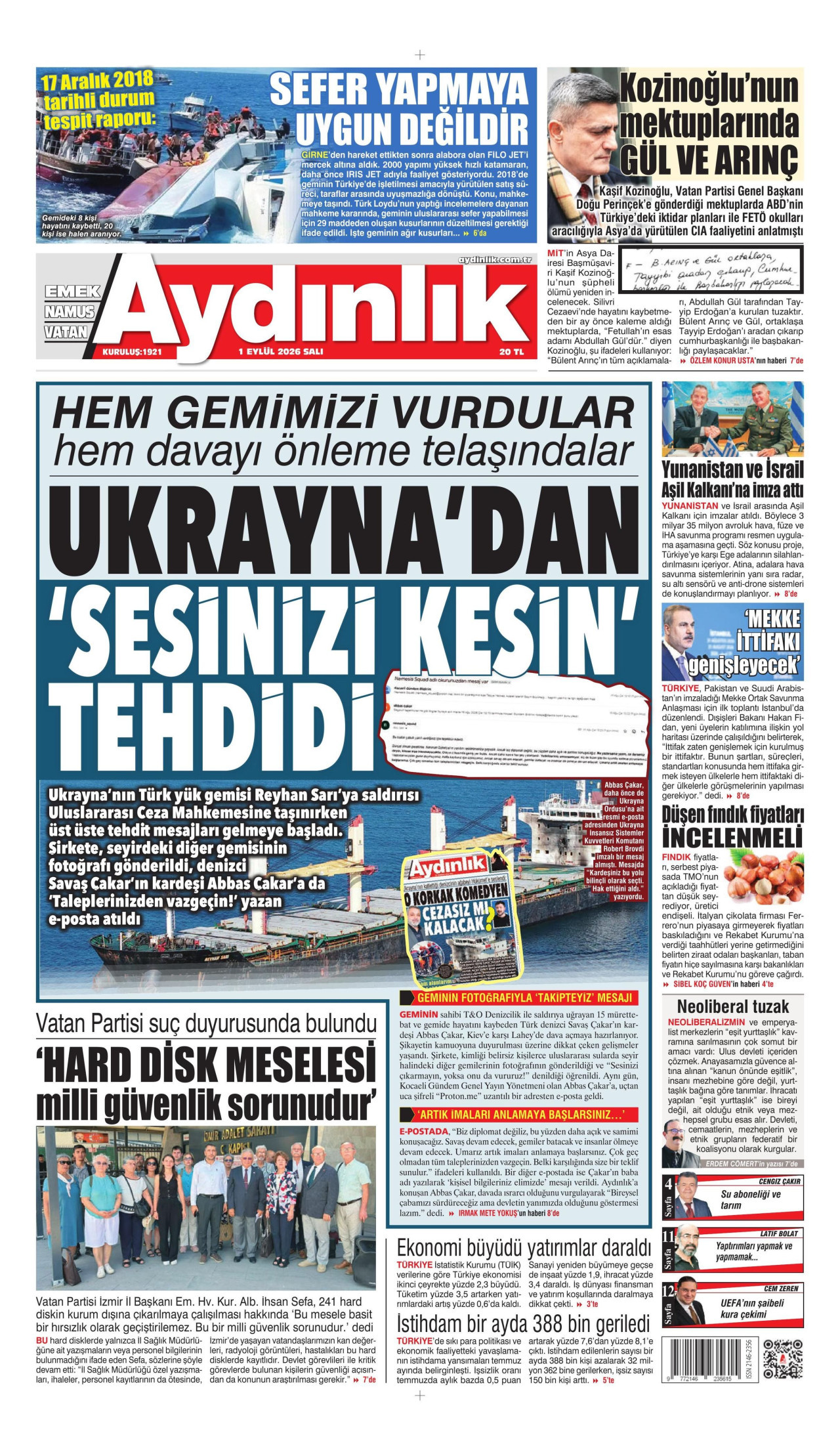 AYDINLIK GAZETESİ 1 Eylül 2026 Gazete Manşeti Büyük