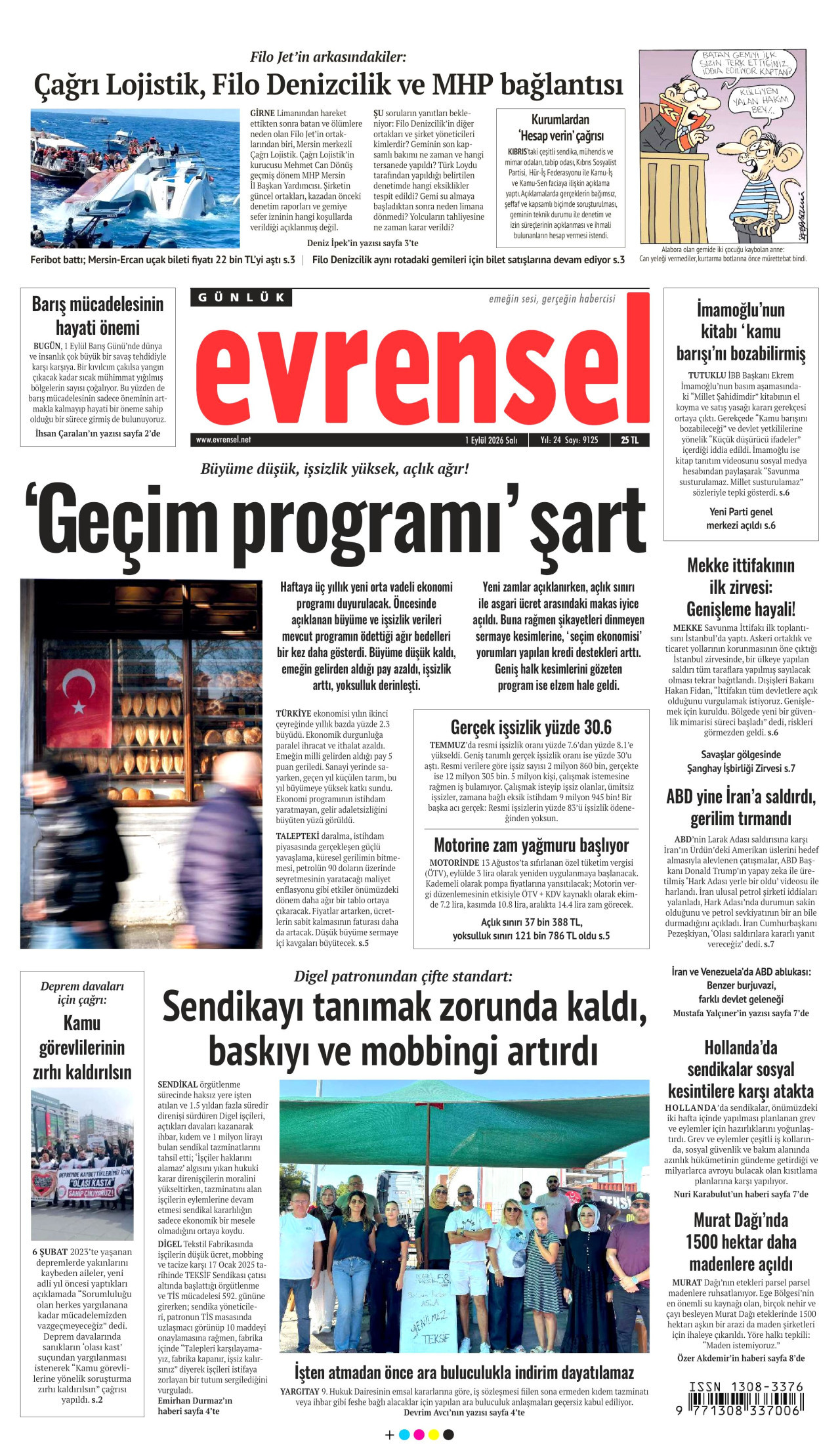 EVRENSEL 1 Eylül 2026 Gazete Manşeti Büyük