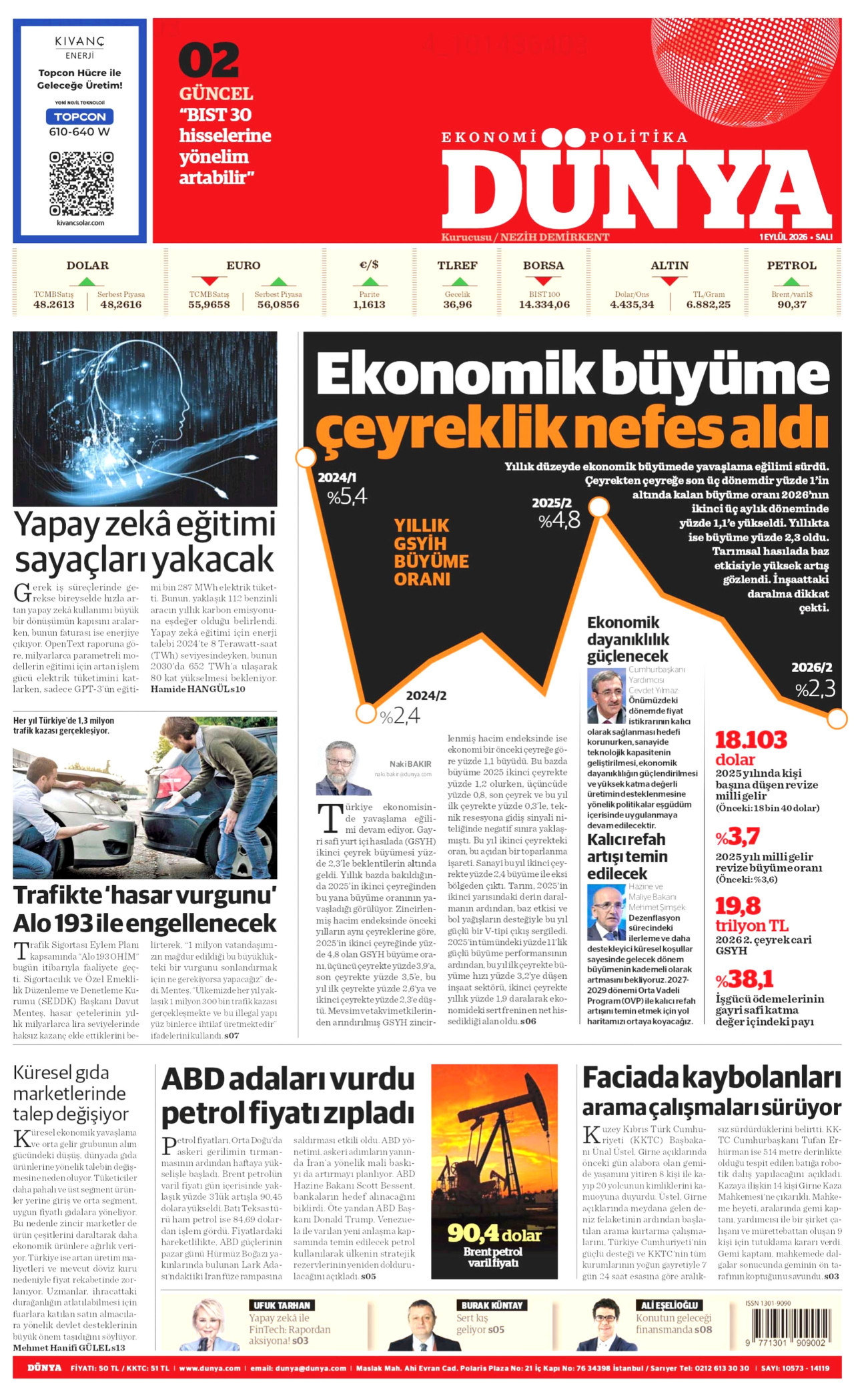 DÜNYA 1 Eylül 2026 Gazete Manşeti Büyük