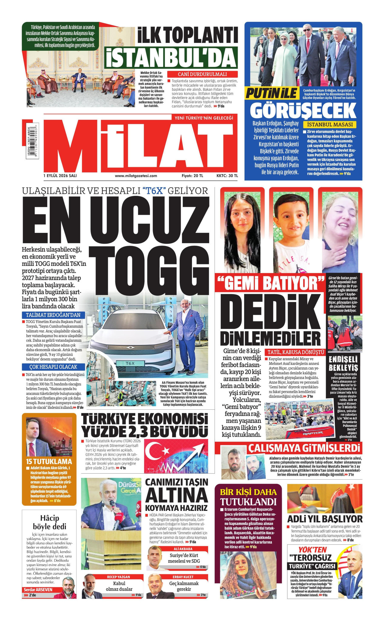 MİLAT 1 Eylül 2026 Gazete Manşeti Büyük