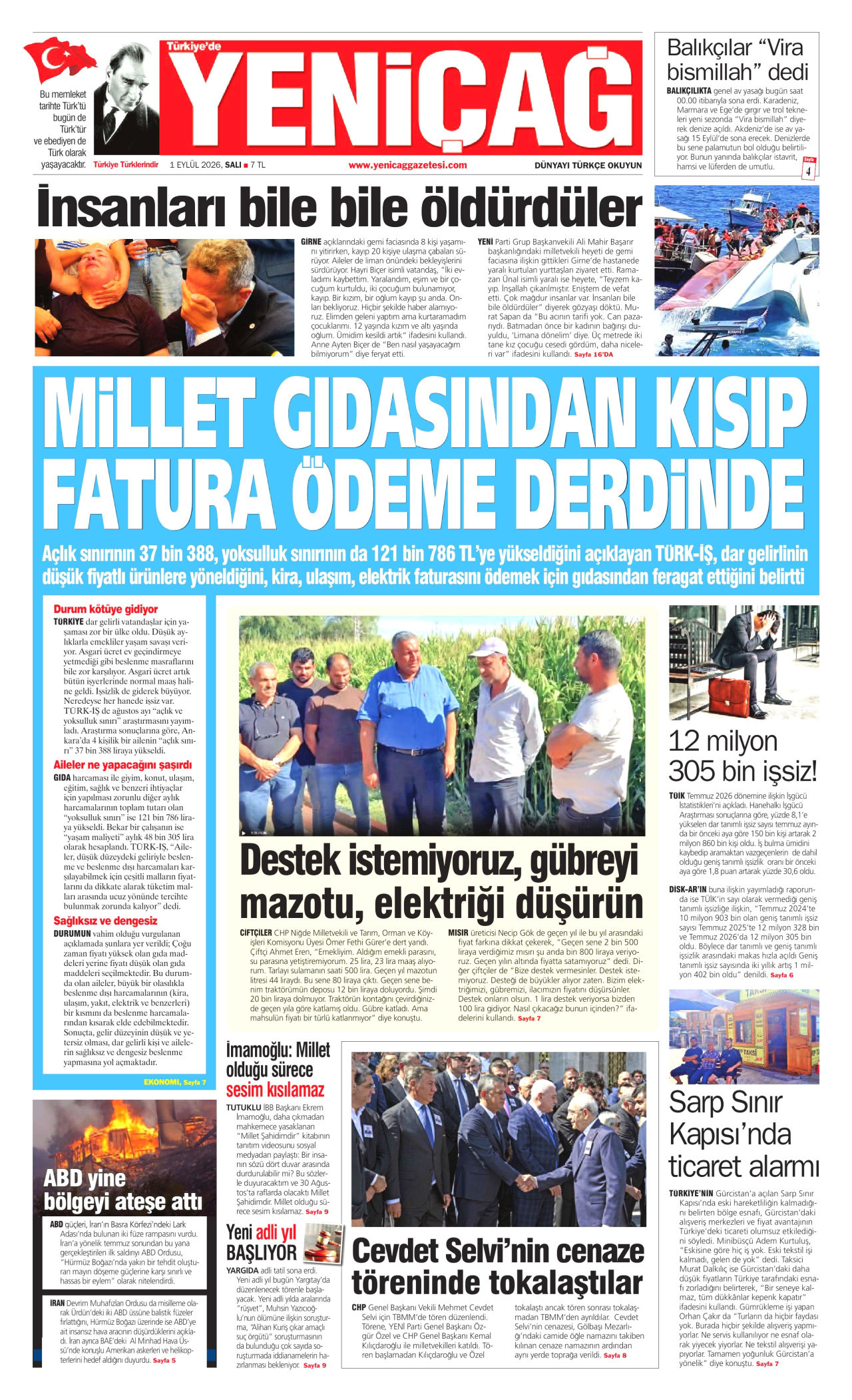 YENİÇAĞ 1 Eylül 2026 Gazete Manşeti Büyük