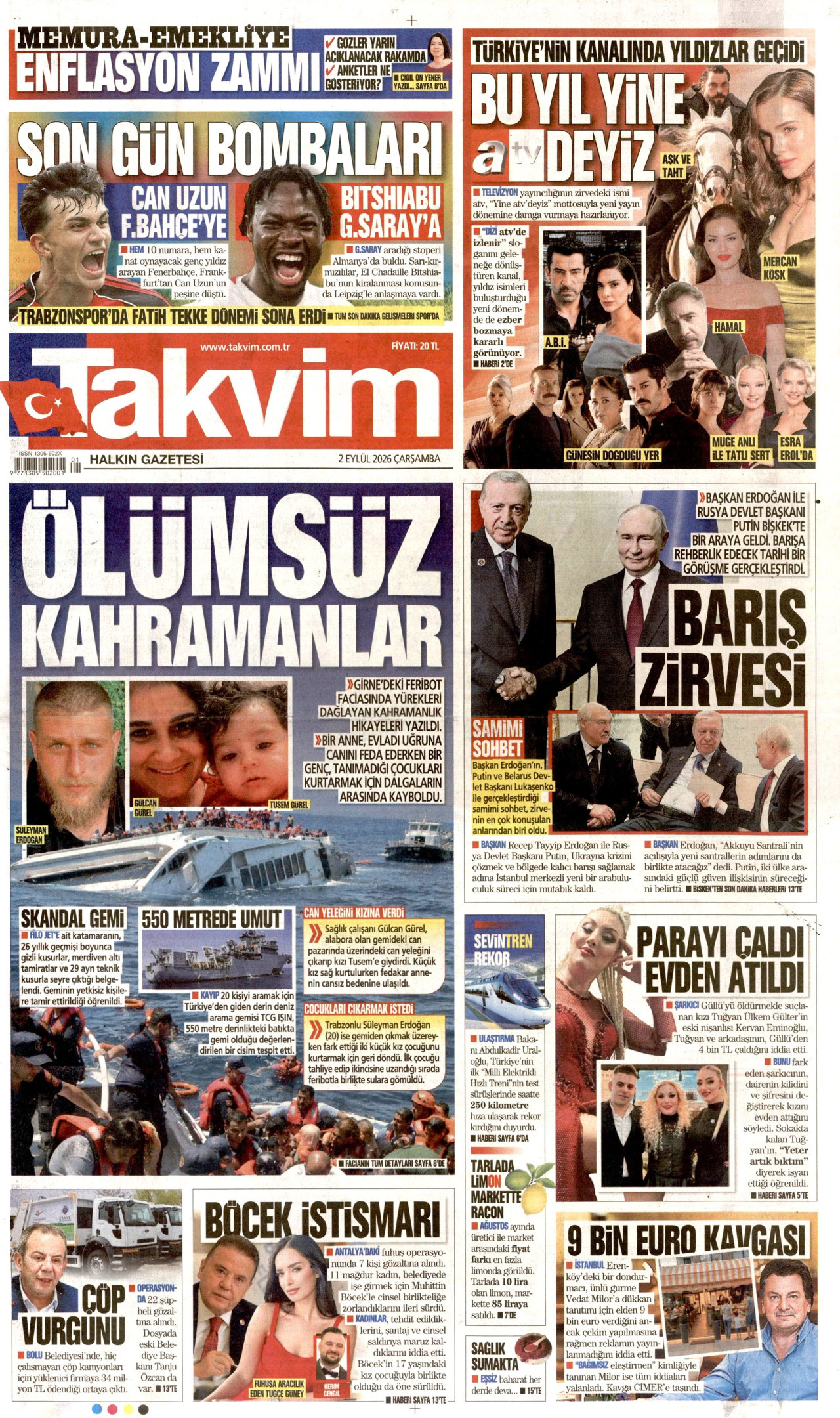 TAKVİM 2 Eylül 2026 Gazete Manşeti Büyük