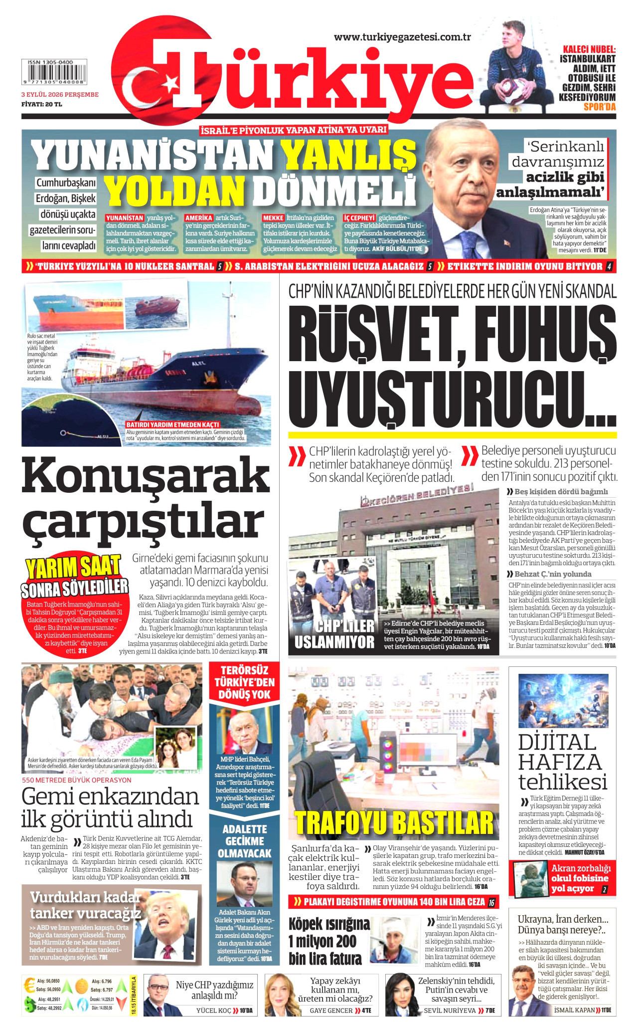 TÜRKİYE GAZETESİ 3 Eylül 2026 Gazete Manşeti Büyük