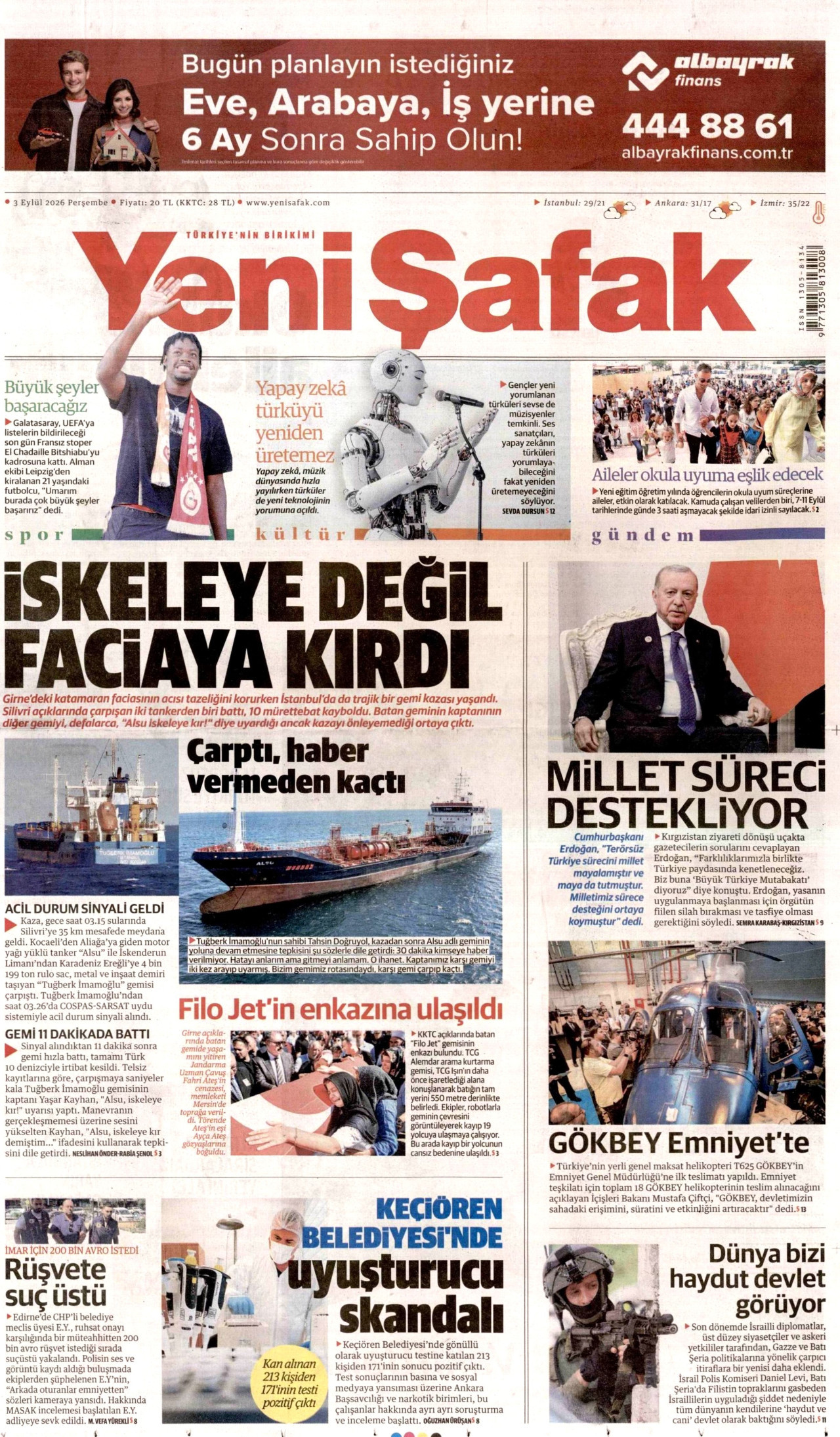 YENİ ŞAFAK 3 Eylül 2026 Gazete Manşeti Büyük