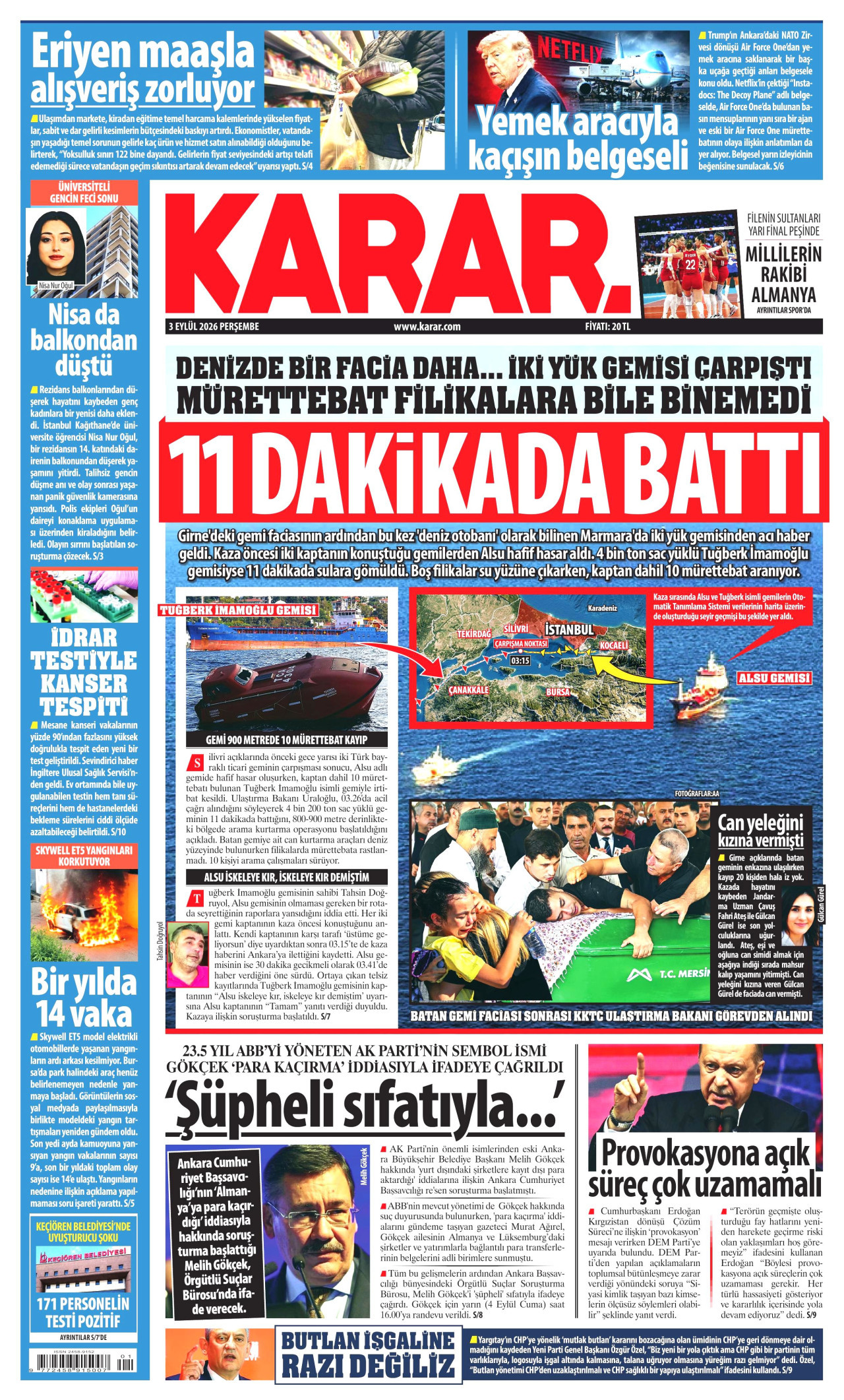 KARAR 3 Eylül 2026 Gazete Manşeti Büyük