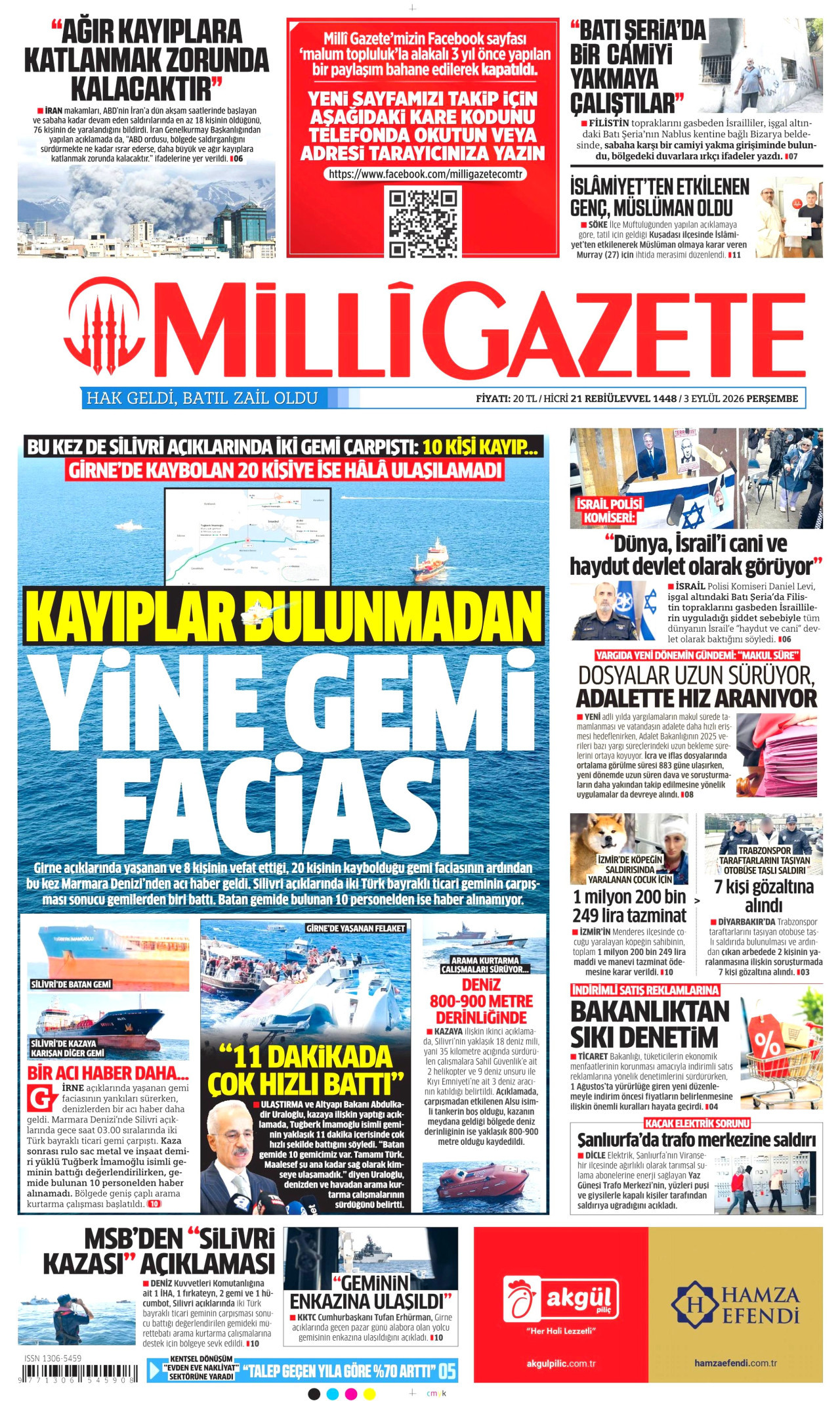 MİLLİ GAZETE 3 Eylül 2026 Gazete Manşeti Büyük