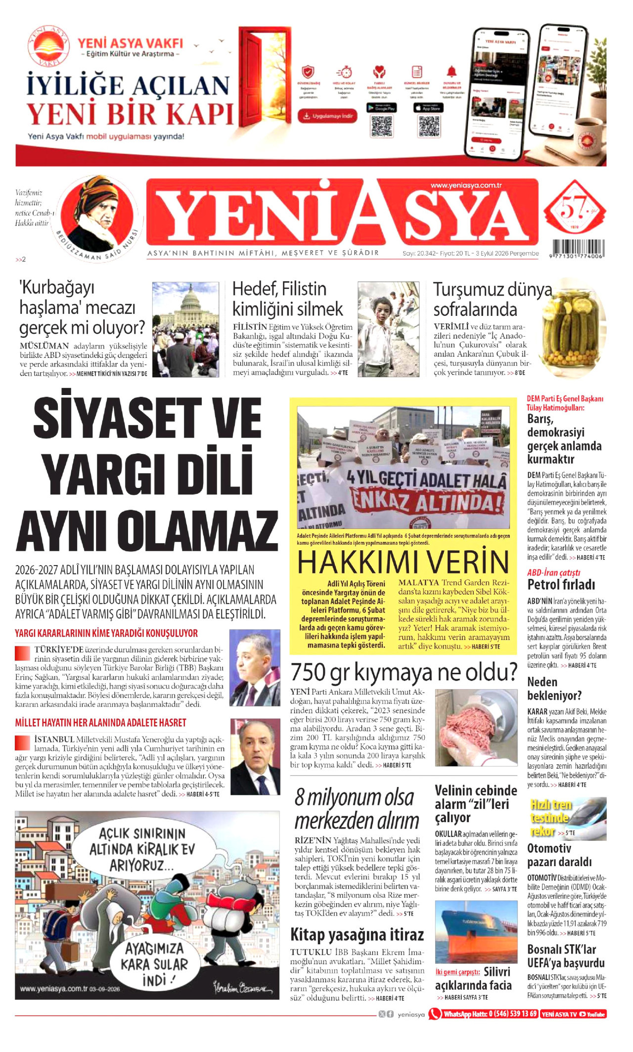 YENİ ASYA 3 Eylül 2026 Gazete Manşeti Büyük