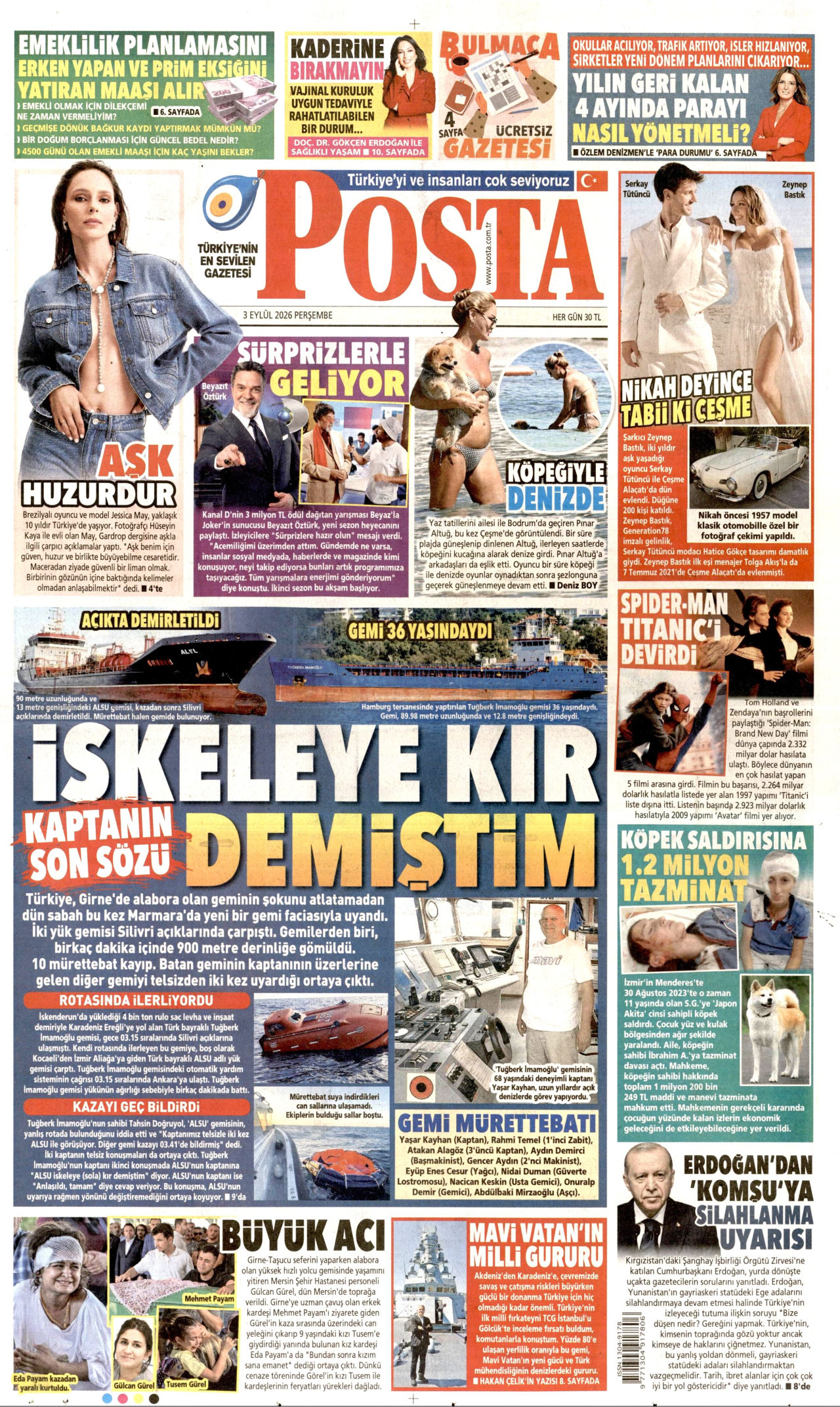 POSTA 3 Eylül 2026 Gazete Manşeti Büyük
