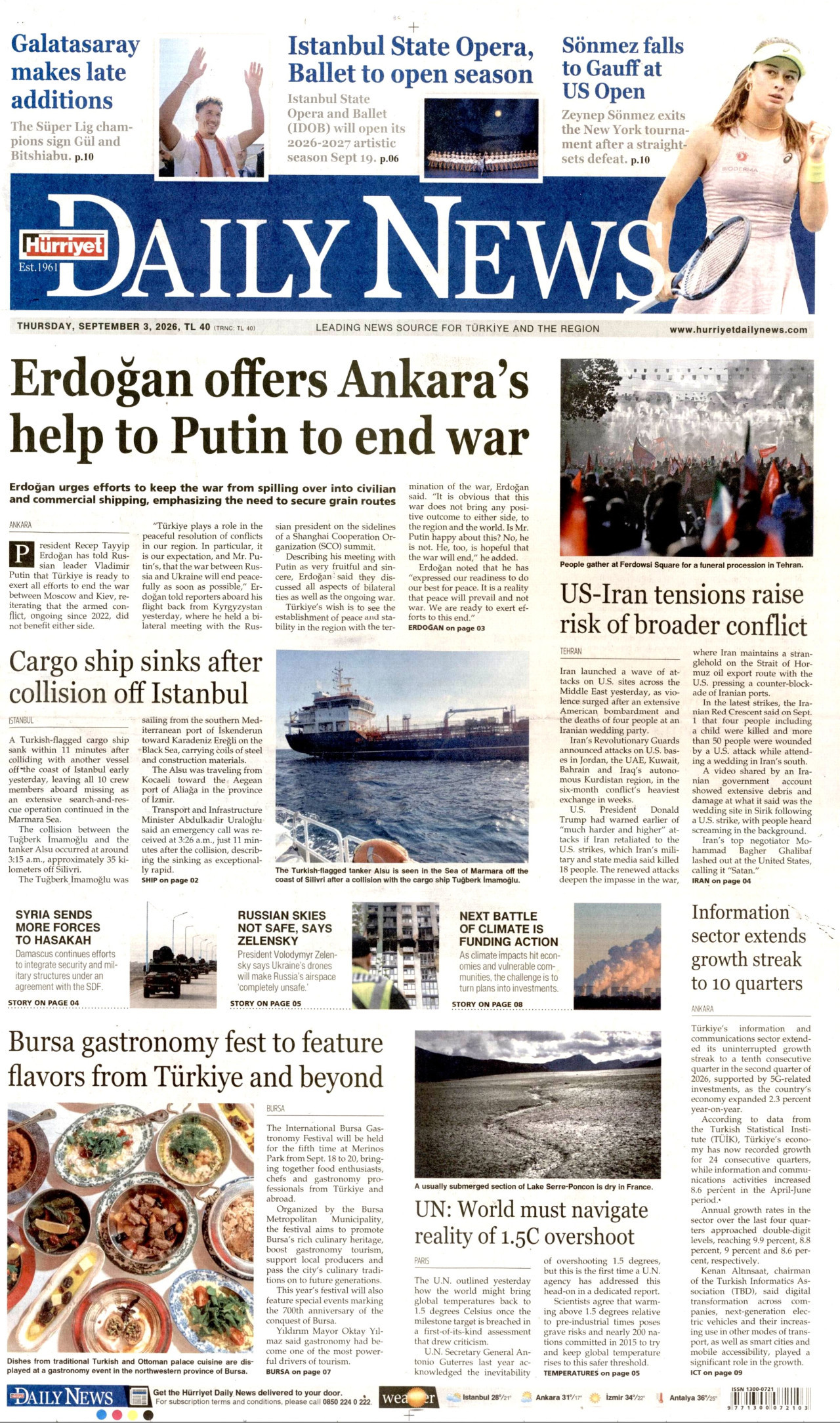 HÜRRİYET DAİLY NEWS 3 Eylül 2026 Gazete Manşeti Büyük
