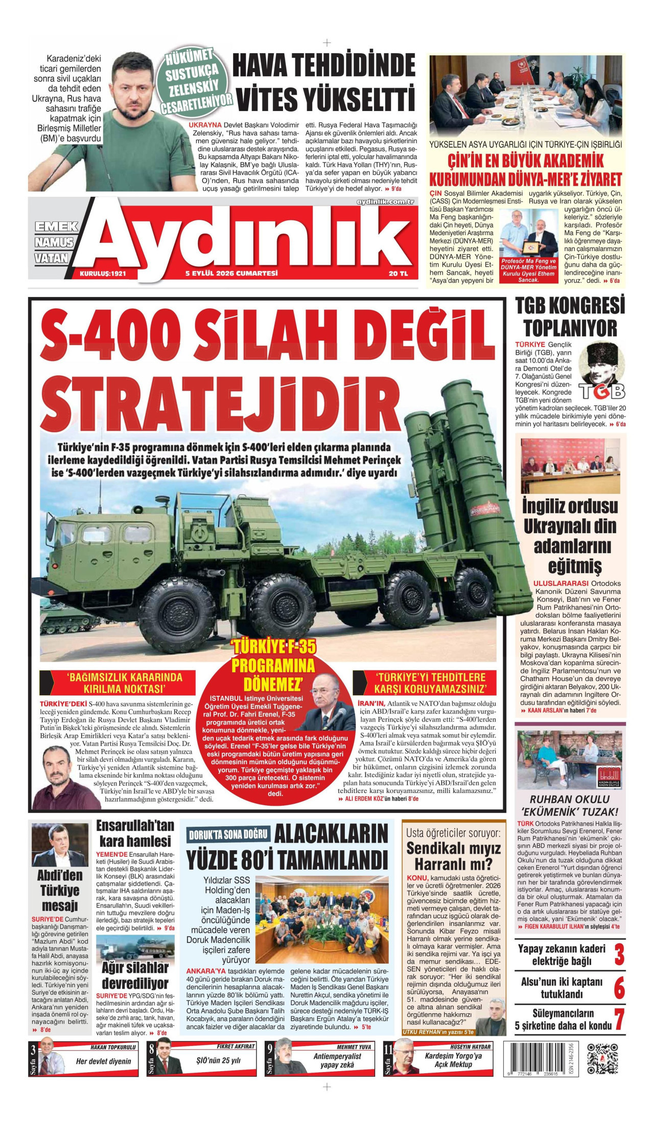 AYDINLIK GAZETESİ 5 Eylül 2026 Gazete Manşeti Büyük