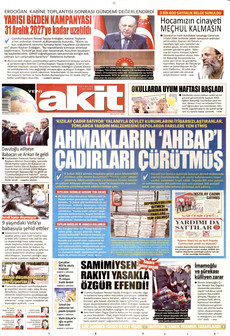 YENİ AKİT 8 Eylül 2026 Gazete Manşeti Küçük