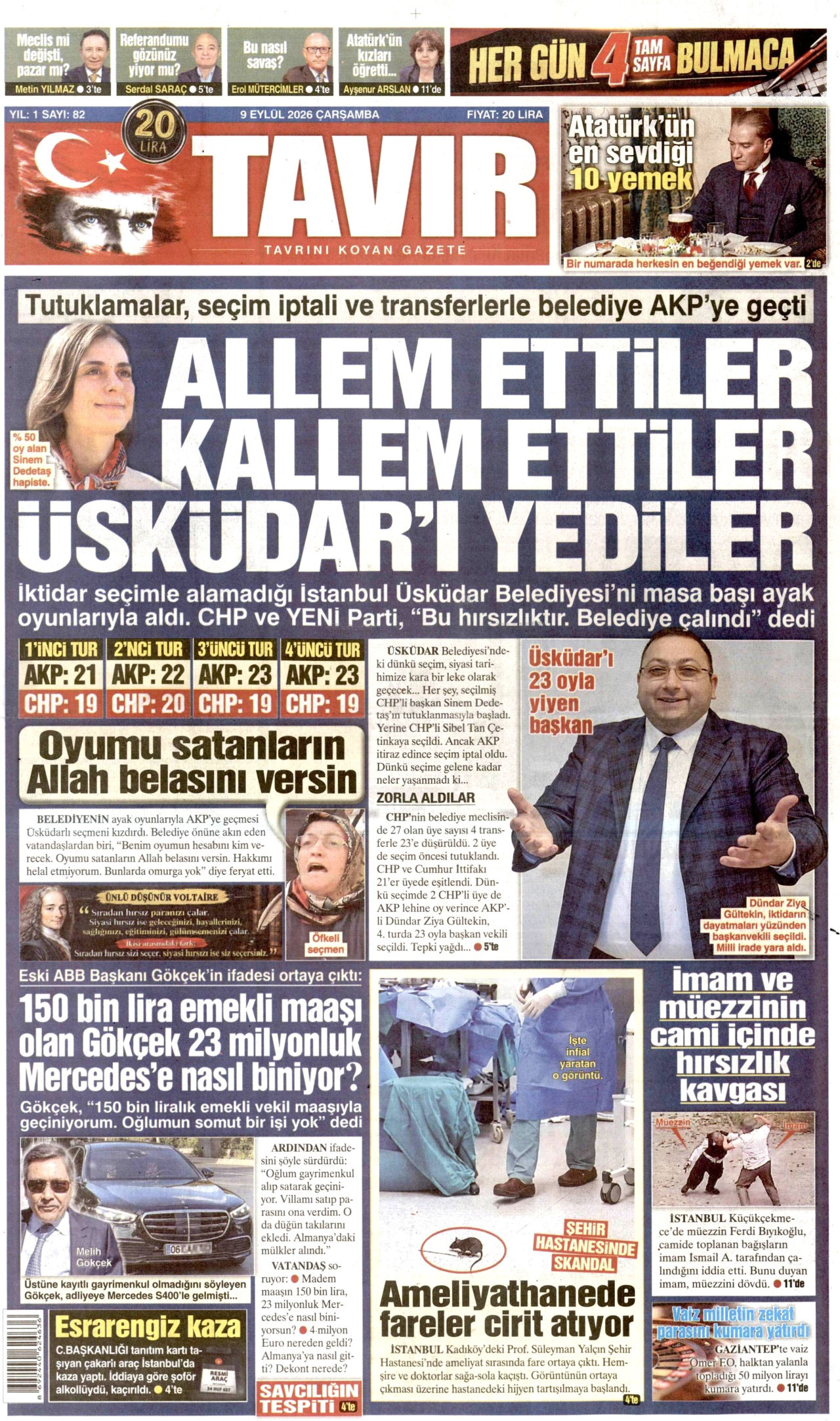 TAVIR GAZETESİ 9 Eylül 2026 Gazete Manşeti Büyük