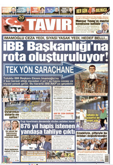 TAVIR GAZETESİ 12 Eylül 2026 gazete manşeti