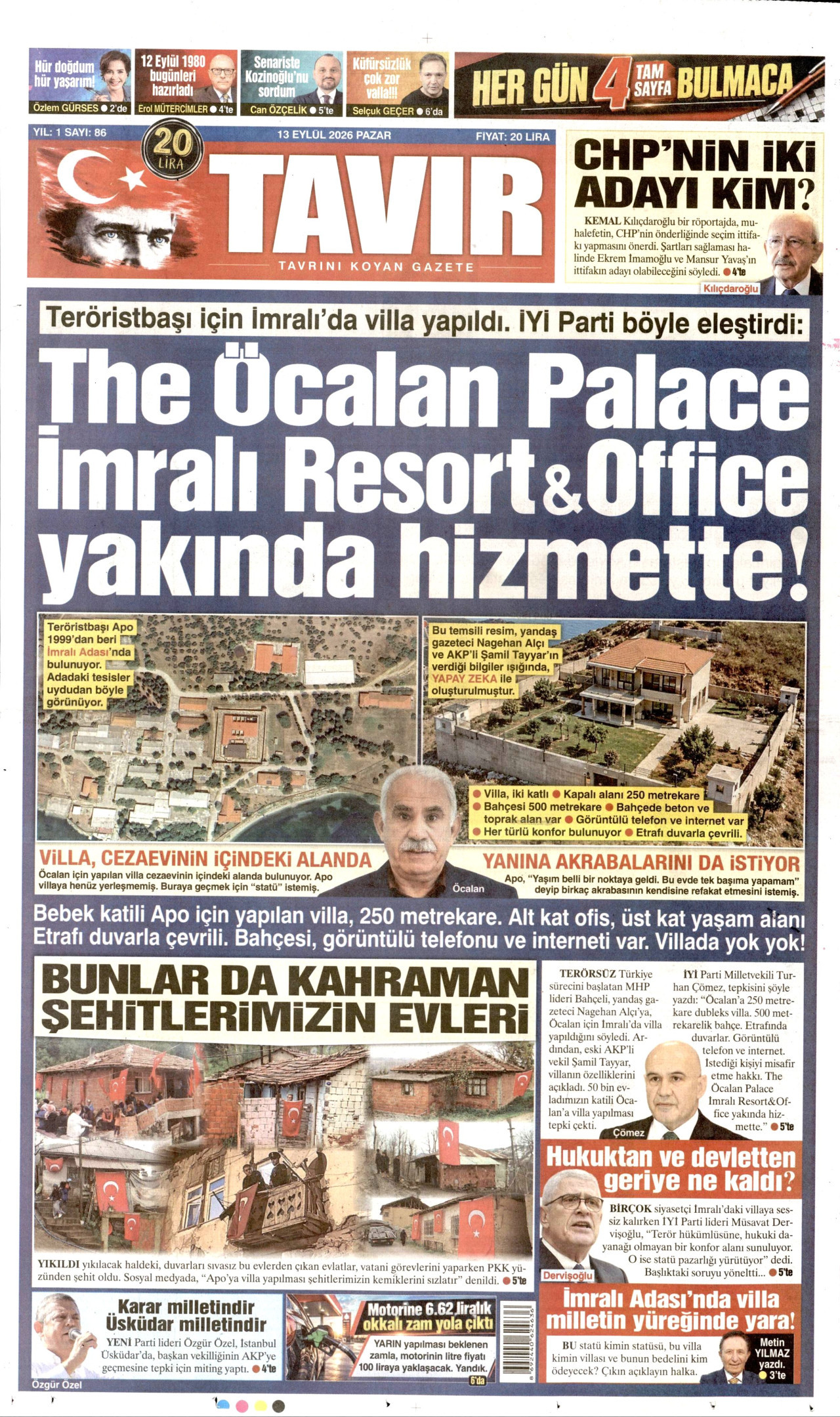 TAVIR GAZETESİ gazetesinin 13 Eylül 2026 tarihli birinci sayfası