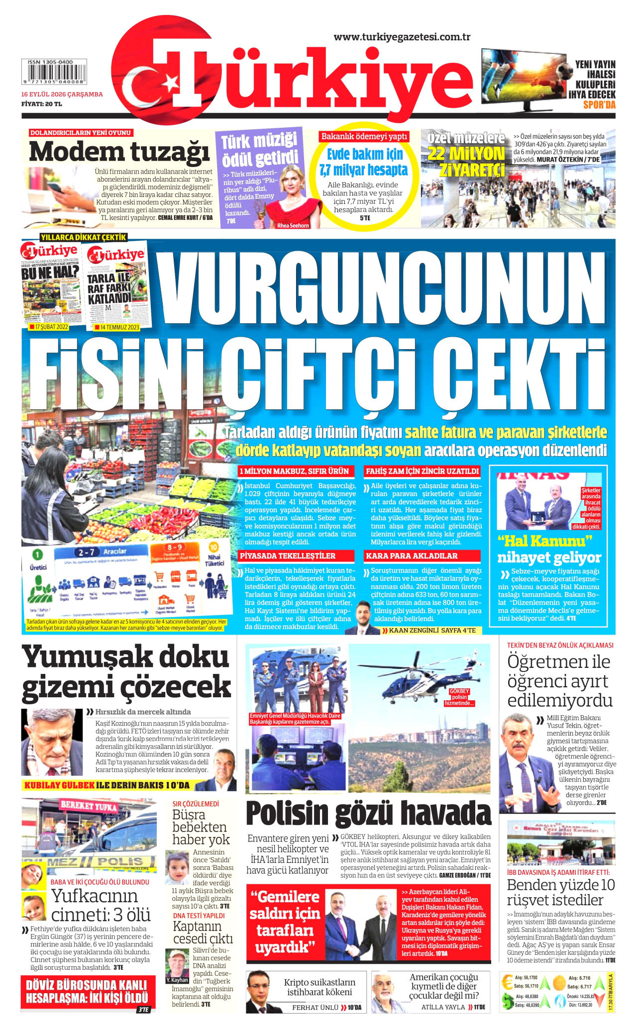 TÜRKİYE GAZETESİ 16 Eylül 2026 Gazete Manşeti Büyük