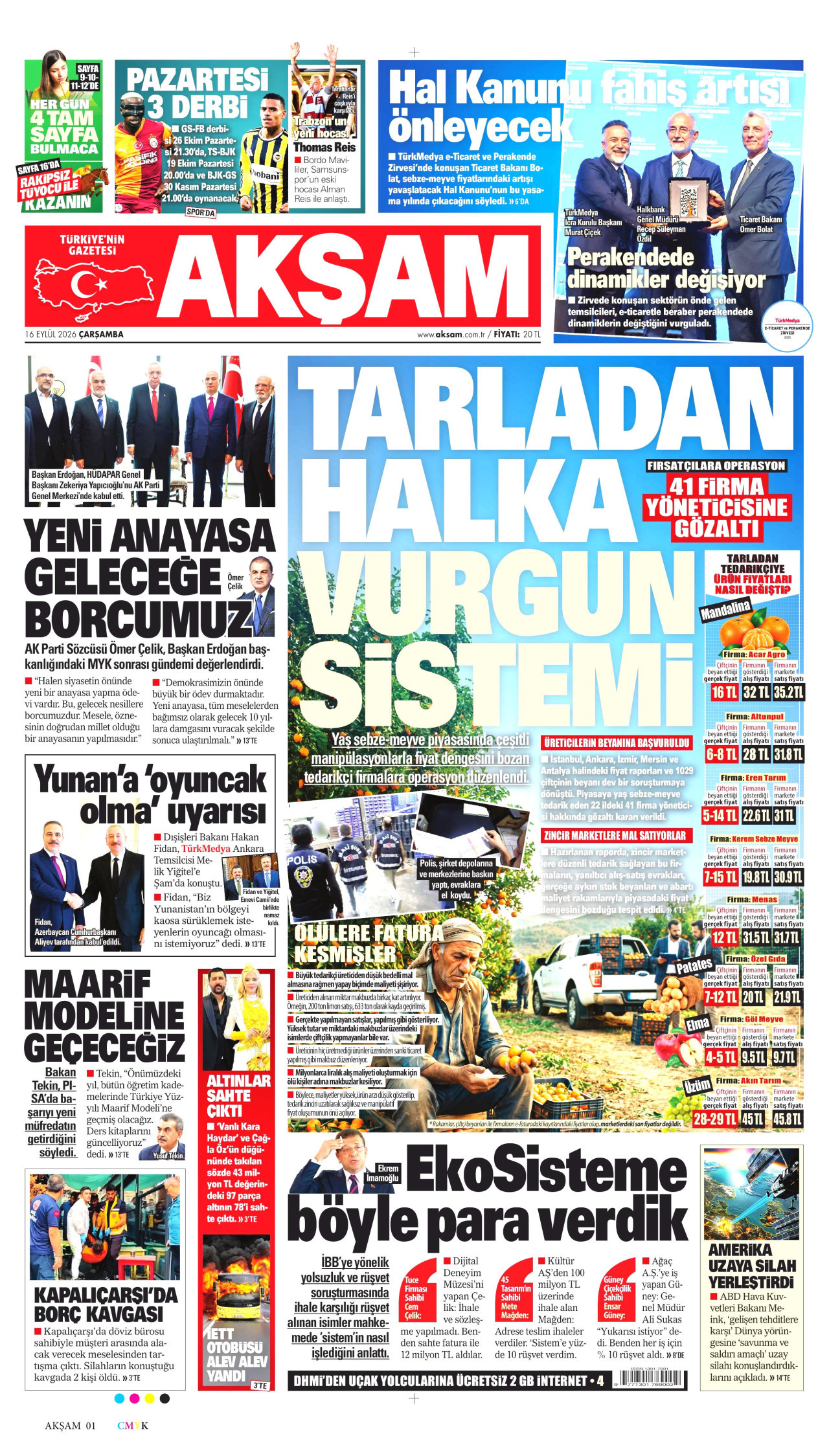 AKŞAM 16 Eylül 2026 Gazete Manşeti Büyük