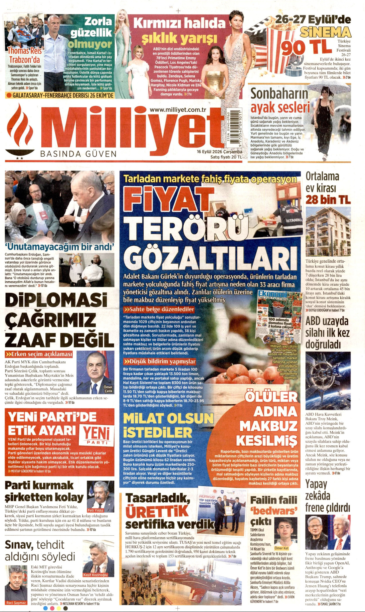 MİLLİYET 16 Eylül 2026 Gazete Manşeti Büyük