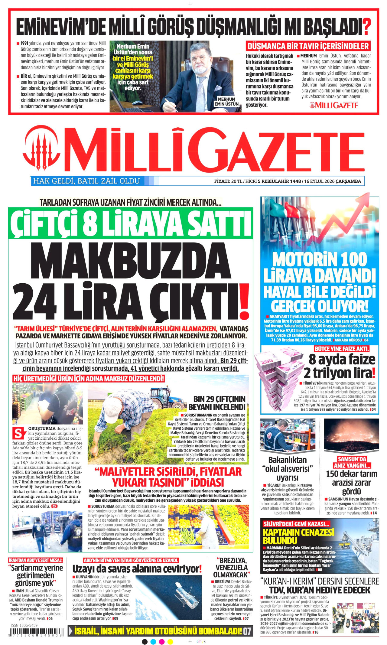 MİLLİ GAZETE 16 Eylül 2026 Gazete Manşeti Büyük