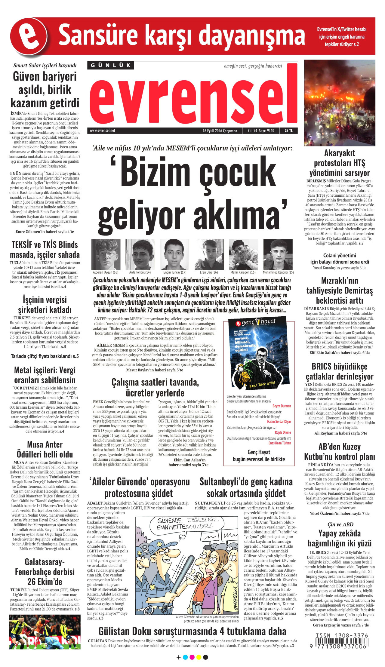 EVRENSEL 16 Eylül 2026 Gazete Manşeti Büyük