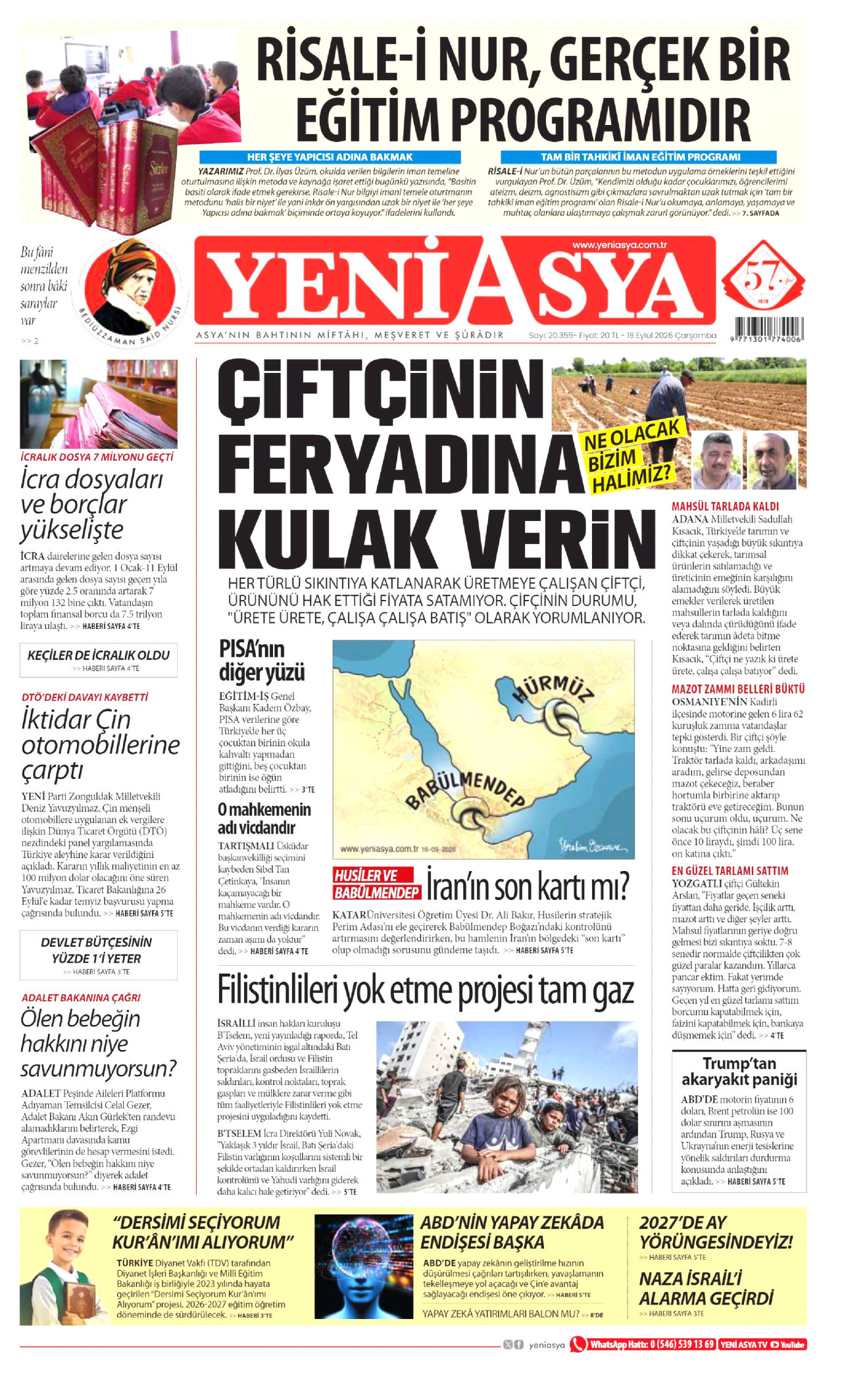 YENİ ASYA 16 Eylül 2026 Gazete Manşeti Büyük