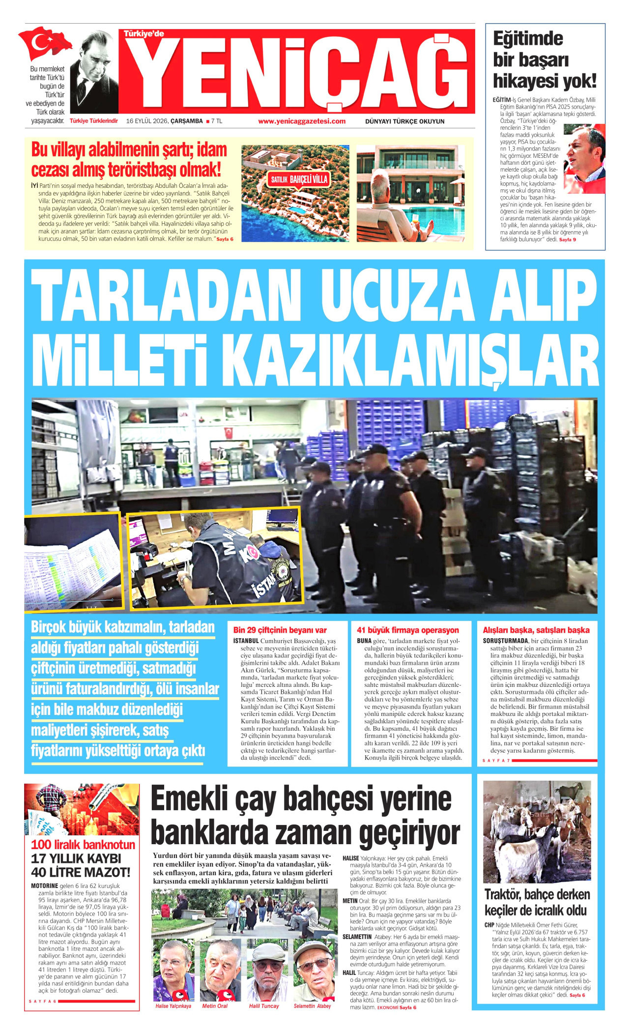 YENİÇAĞ 16 Eylül 2026 Gazete Manşeti Büyük