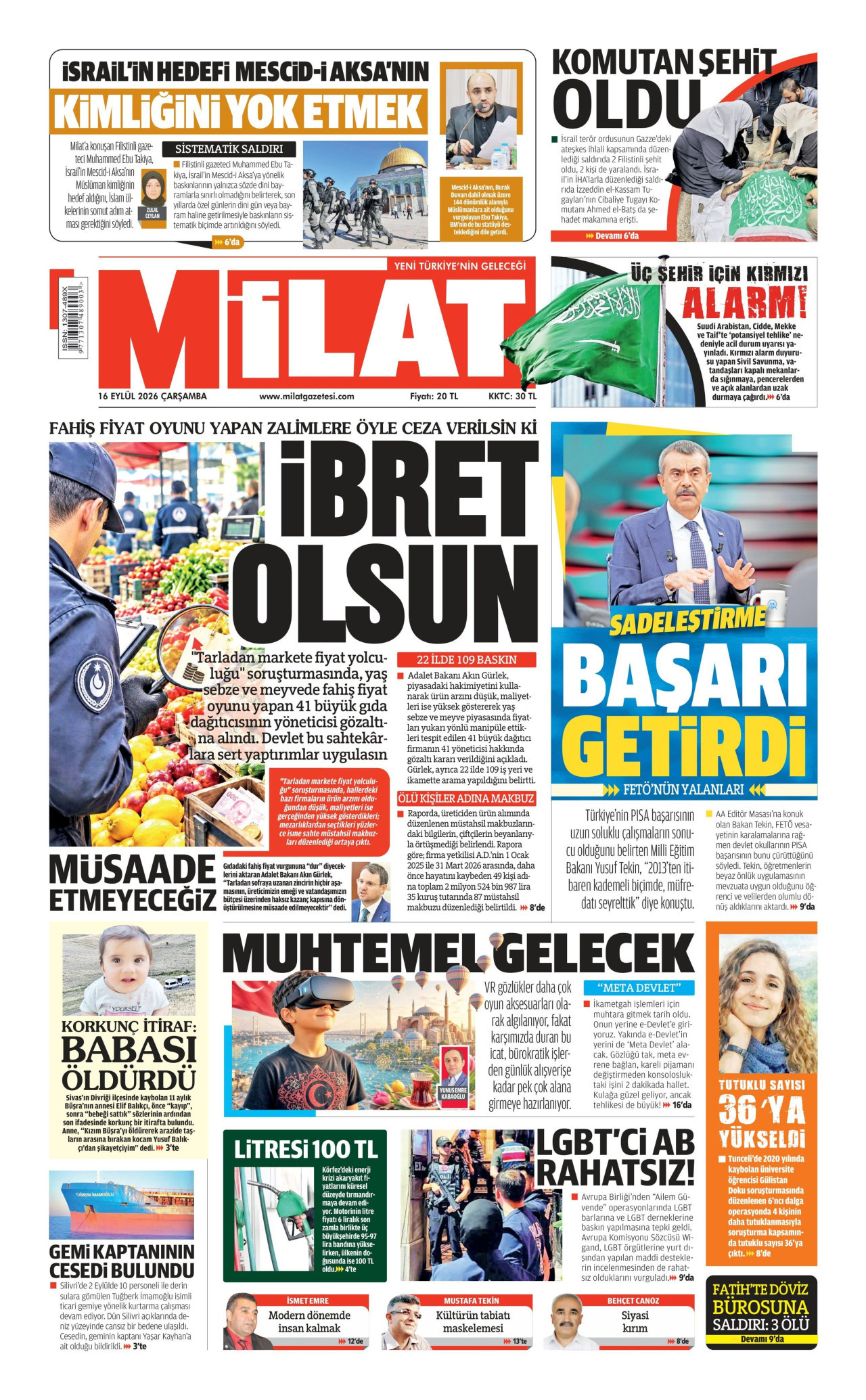 MİLAT 16 Eylül 2026 Gazete Manşeti Büyük