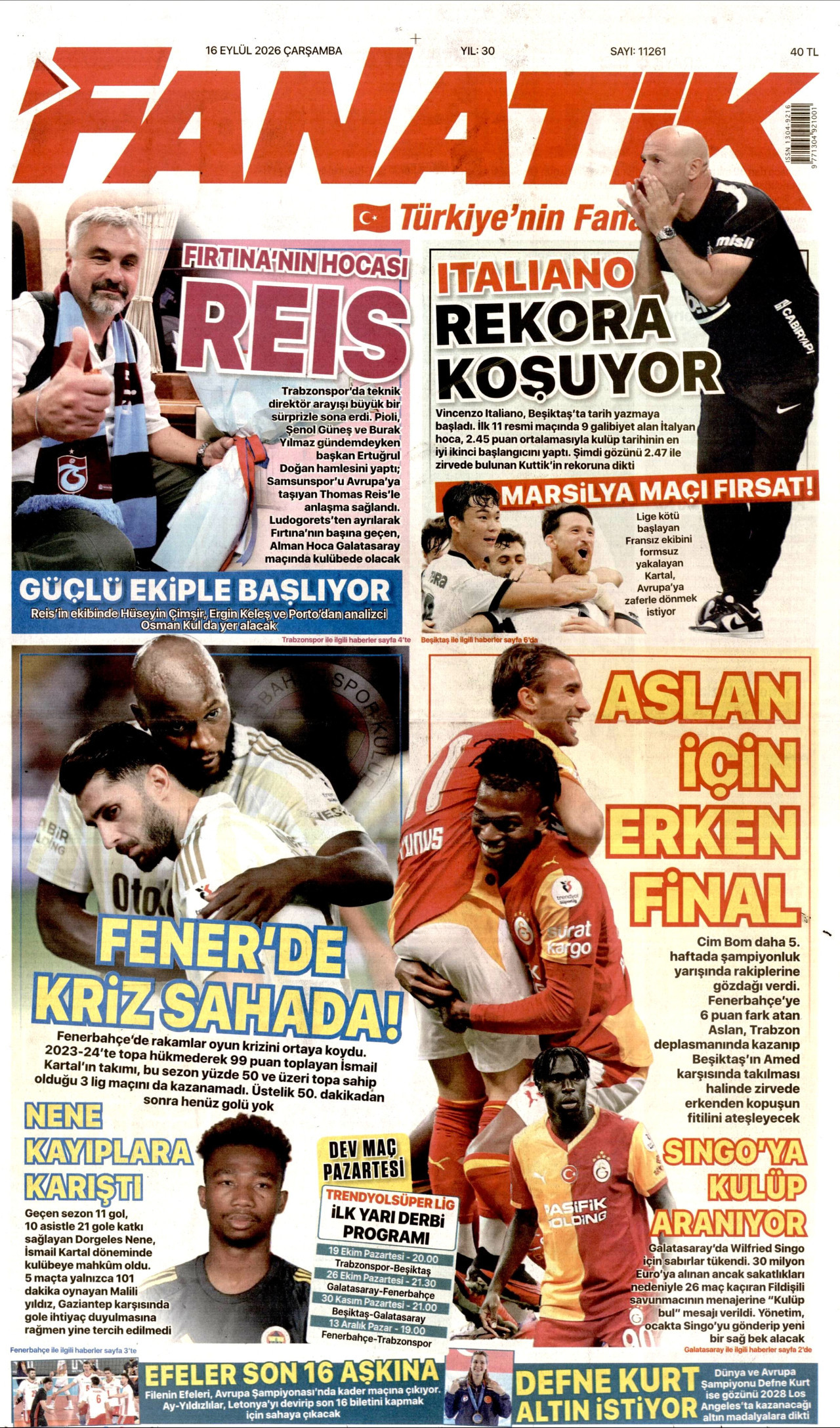 FANATİK 16 Eylül 2026 Gazete Manşeti Büyük