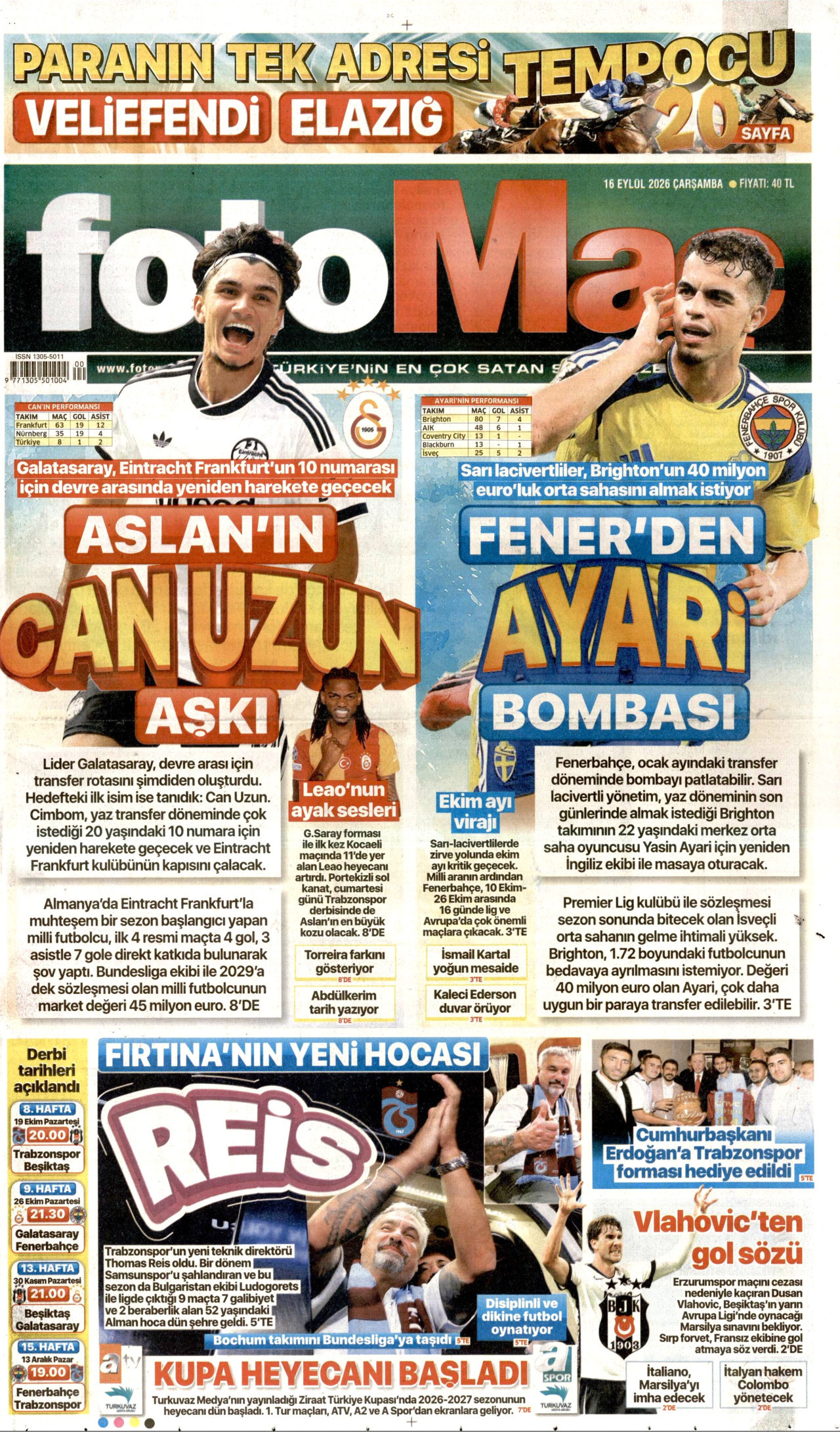 FOTOMAÇ 16 Eylül 2026 Gazete Manşeti Büyük