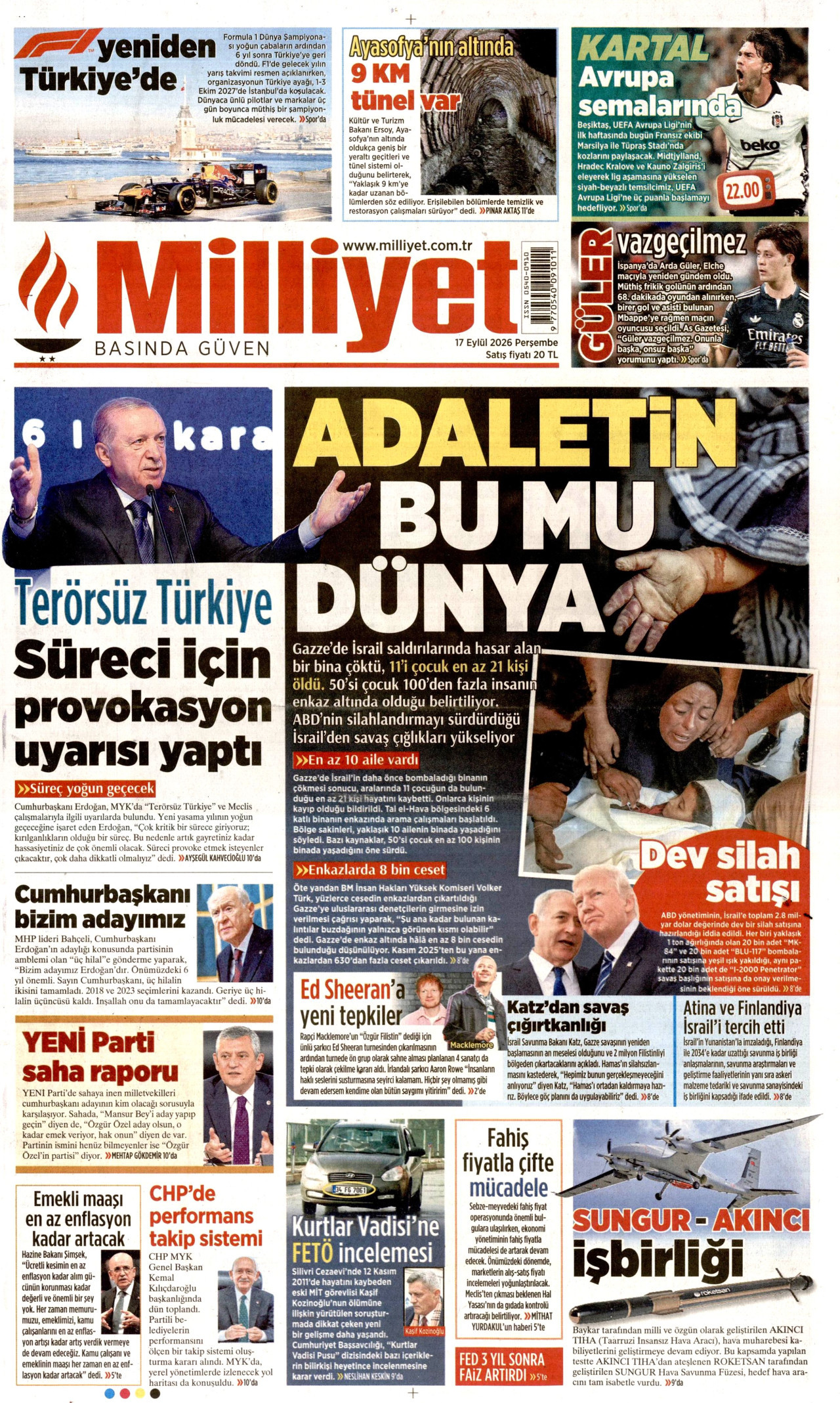 MİLLİYET 17 Eylül 2026 Gazete Manşeti Büyük