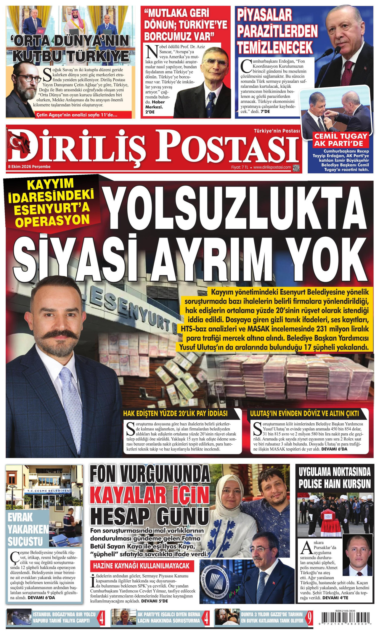 DİRİLİŞ POSTASI gazetesinin 8 Ekim 2026 tarihli birinci sayfası
